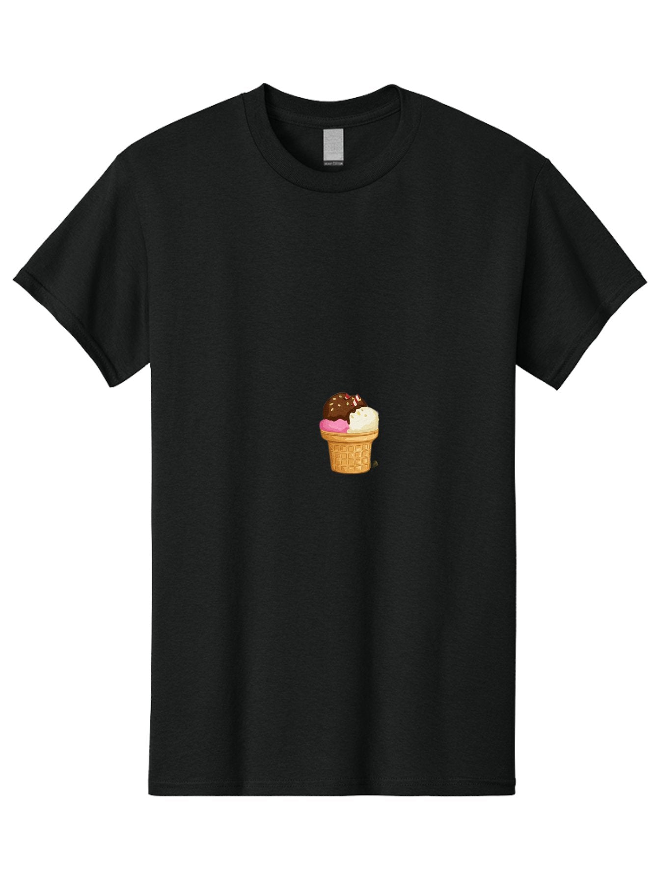 Three-Scoops-Ice-Cream Men'S Graphic Tee, 100% Cotton, Comfortable Casual Summer Wear, Machine Washable, Triple Scoop Ice Cream, Chocolate Ice Cream, Strawberry Ice Cream, Vanilla Ice Cream, Ice Cream Cone, Sweet Treats, Dessert, Bab535 7
