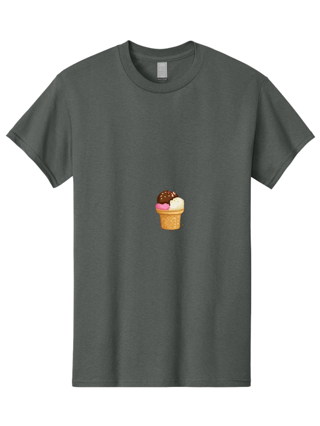 Three-Scoops-Ice-Cream Men'S Graphic Tee, 100% Cotton, Comfortable Casual Summer Wear, Machine Washable, Triple Scoop Ice Cream, Chocolate Ice Cream, Strawberry Ice Cream, Vanilla Ice Cream, Ice Cream Cone, Sweet Treats, Dessert, Bab535 5