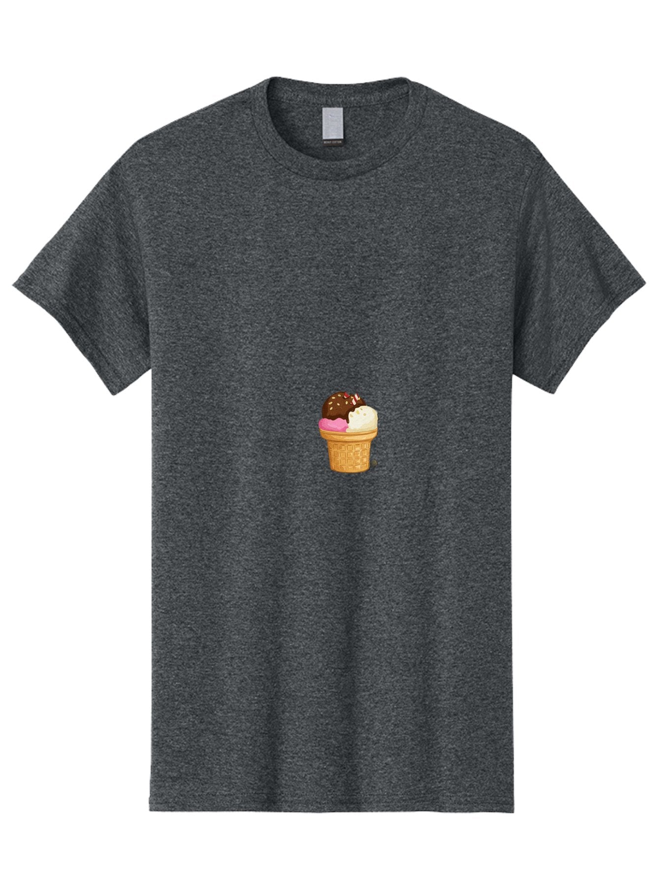 Three-Scoops-Ice-Cream Men'S Graphic Tee, 100% Cotton, Comfortable Casual Summer Wear, Machine Washable, Triple Scoop Ice Cream, Chocolate Ice Cream, Strawberry Ice Cream, Vanilla Ice Cream, Ice Cream Cone, Sweet Treats, Dessert, Bab535 11