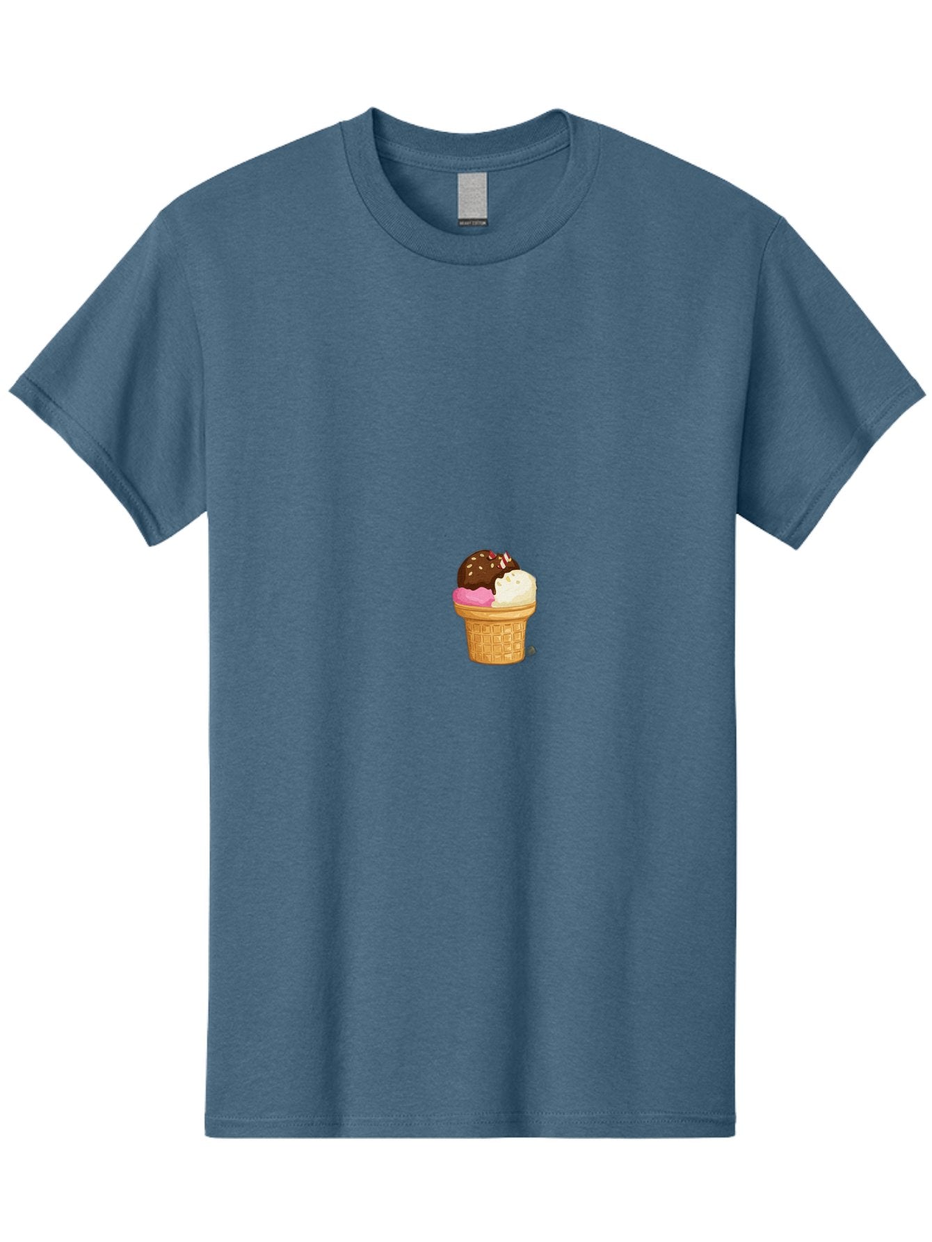Three-Scoops-Ice-Cream Men'S Graphic Tee, 100% Cotton, Comfortable Casual Summer Wear, Machine Washable, Triple Scoop Ice Cream, Chocolate Ice Cream, Strawberry Ice Cream, Vanilla Ice Cream, Ice Cream Cone, Sweet Treats, Dessert, Bab535 4