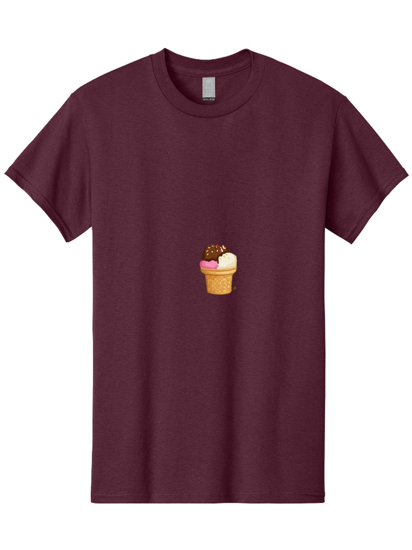 Three-Scoops-Ice-Cream Men'S Graphic Tee, 100% Cotton, Comfortable Casual Summer Wear, Machine Washable, Triple Scoop Ice Cream, Chocolate Ice Cream, Strawberry Ice Cream, Vanilla Ice Cream, Ice Cream Cone, Sweet Treats, Dessert, Bab535 12