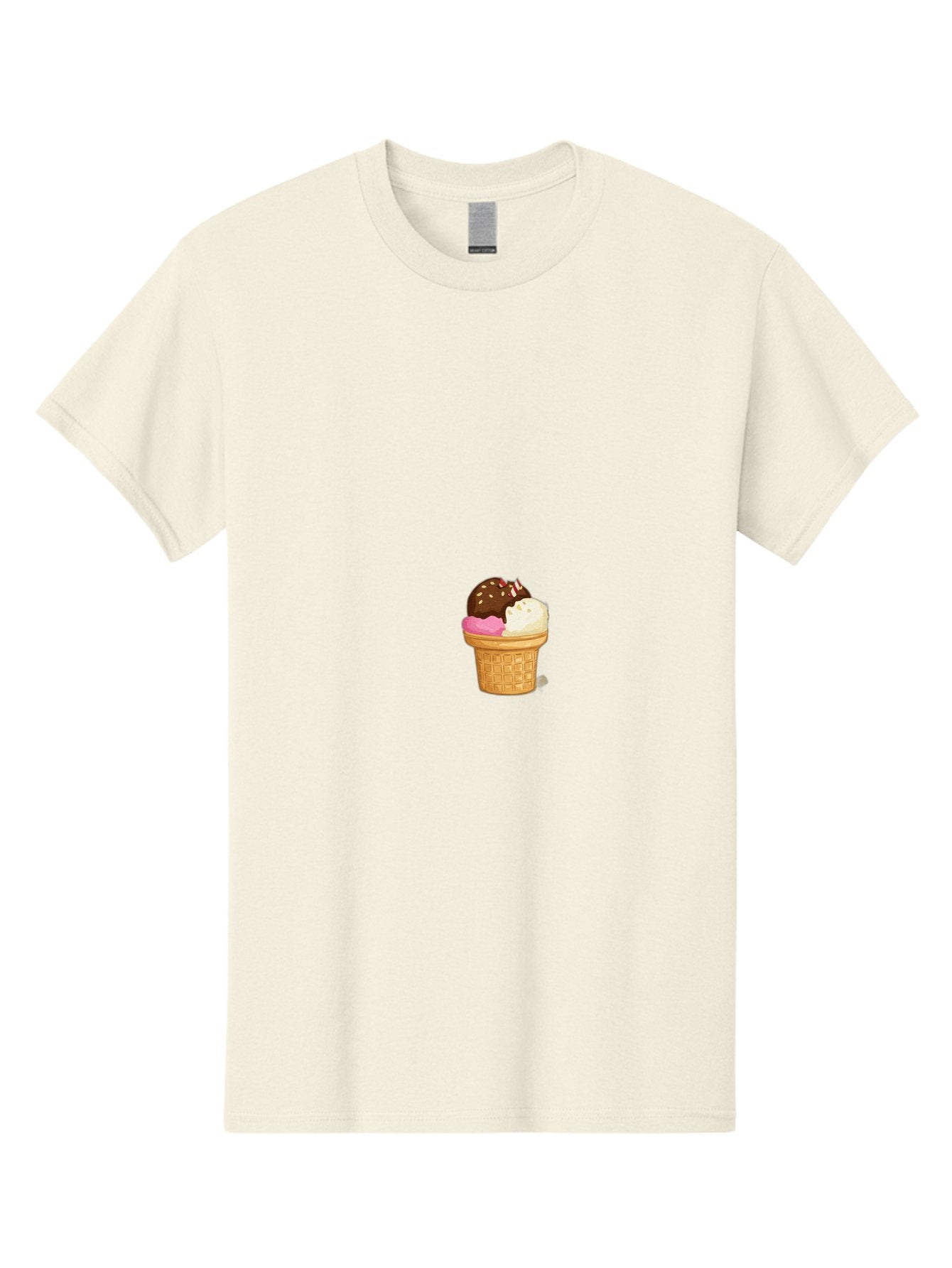 Three-Scoops-Ice-Cream Men'S Graphic Tee, 100% Cotton, Comfortable Casual Summer Wear, Machine Washable, Triple Scoop Ice Cream, Chocolate Ice Cream, Strawberry Ice Cream, Vanilla Ice Cream, Ice Cream Cone, Sweet Treats, Dessert, Bab535 3