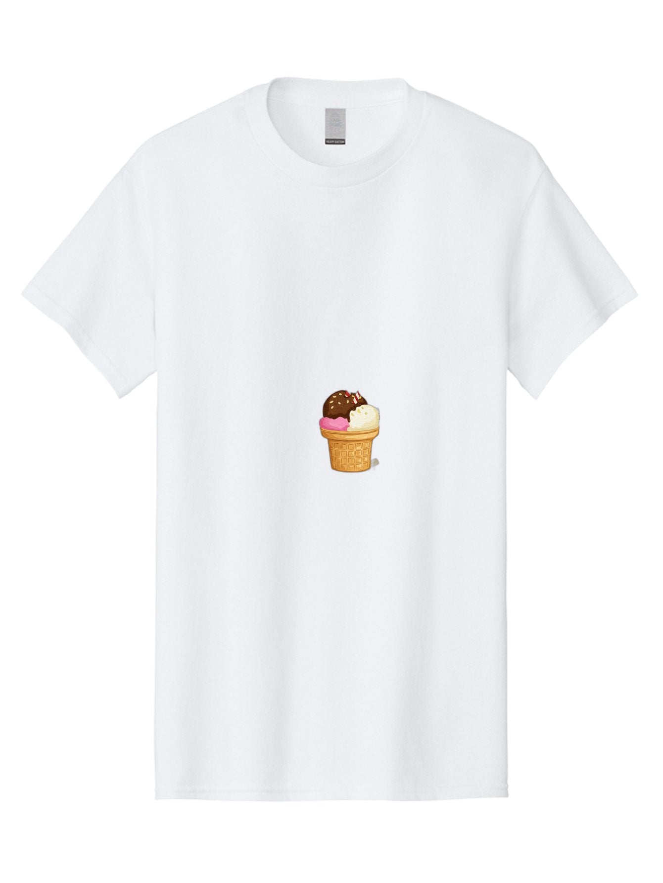 Three-Scoops-Ice-Cream Men'S Graphic Tee, 100% Cotton, Comfortable Casual Summer Wear, Machine Washable, Triple Scoop Ice Cream, Chocolate Ice Cream, Strawberry Ice Cream, Vanilla Ice Cream, Ice Cream Cone, Sweet Treats, Dessert, Bab535