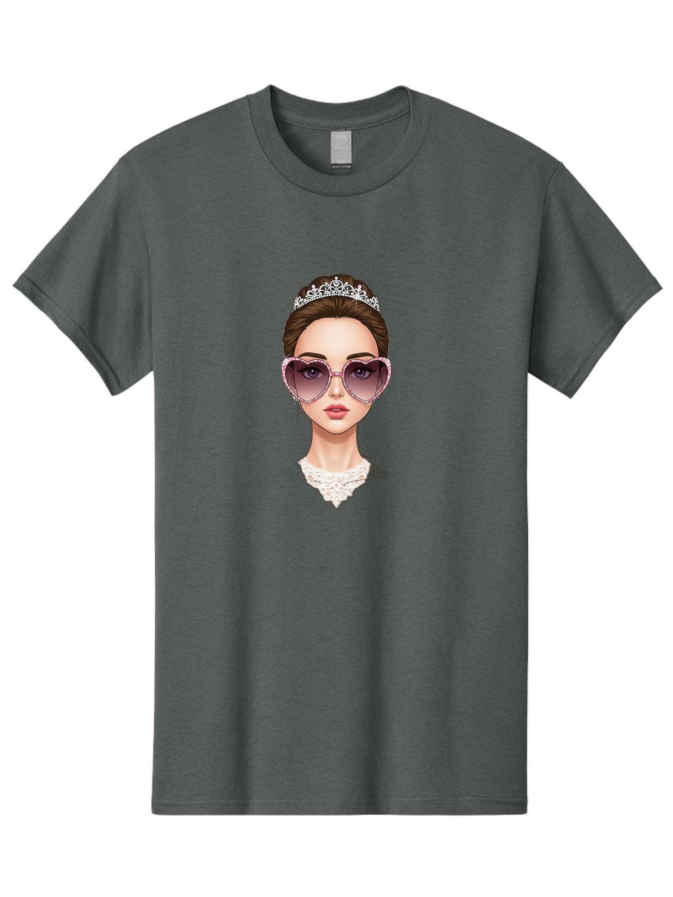 Tiara-Girl Men'S Graphic Tee, 100% Cotton, Comfortable Casual Summer Wear, Machine Washable, Princess Illustration, Heart-Shaped Sunglasses, Tiara Accessory, Elegant Jewelry, Fashionable Woman, Trendy Eyewear, Glamorous Style, Bab536 15