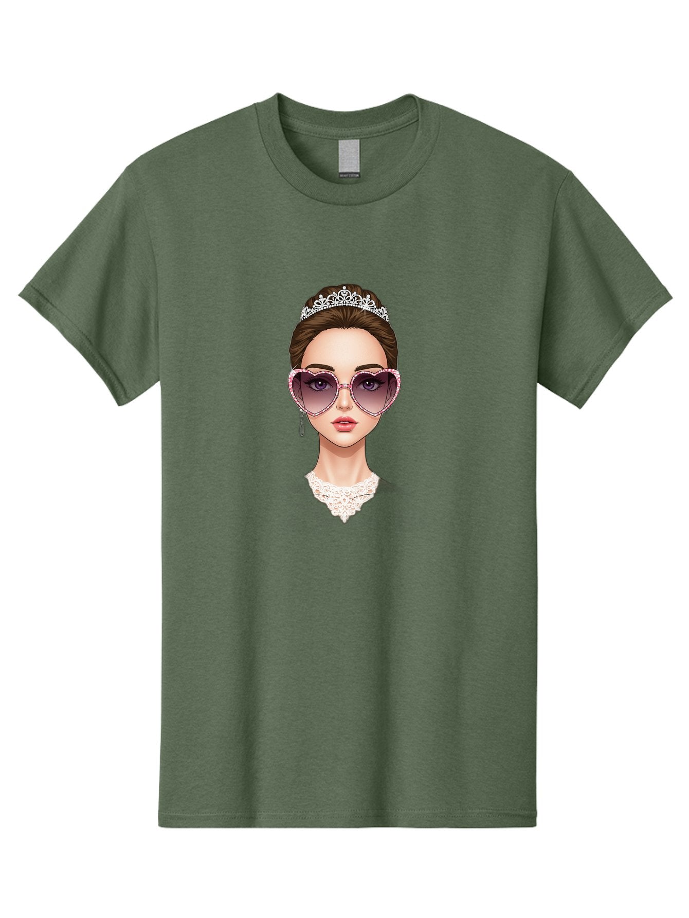 Tiara-Girl Men'S Graphic Tee, 100% Cotton, Comfortable Casual Summer Wear, Machine Washable, Princess Illustration, Heart-Shaped Sunglasses, Tiara Accessory, Elegant Jewelry, Fashionable Woman, Trendy Eyewear, Glamorous Style, Bab536 4