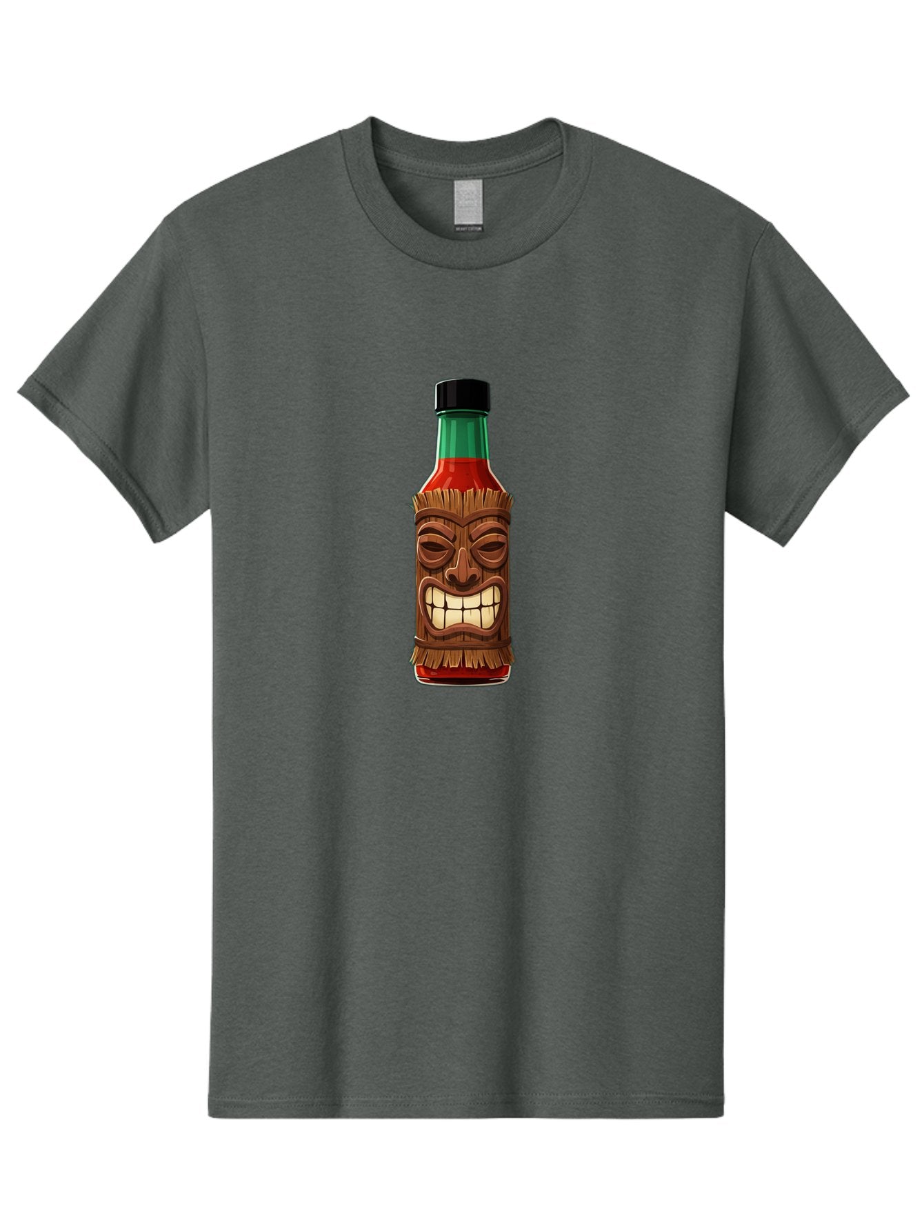 Tiki-Hot-Sauce Men'S Graphic Tee, 100% Cotton, Comfortable Casual Summer Wear, Machine Washable, Hot Sauce Bottle, Tiki Face, Wooden Mask, Cartoon Illustration, Spice Bottle, Condiment Packaging, Fiery Sauce, Humorous Design, Sauce Container Bab537 11