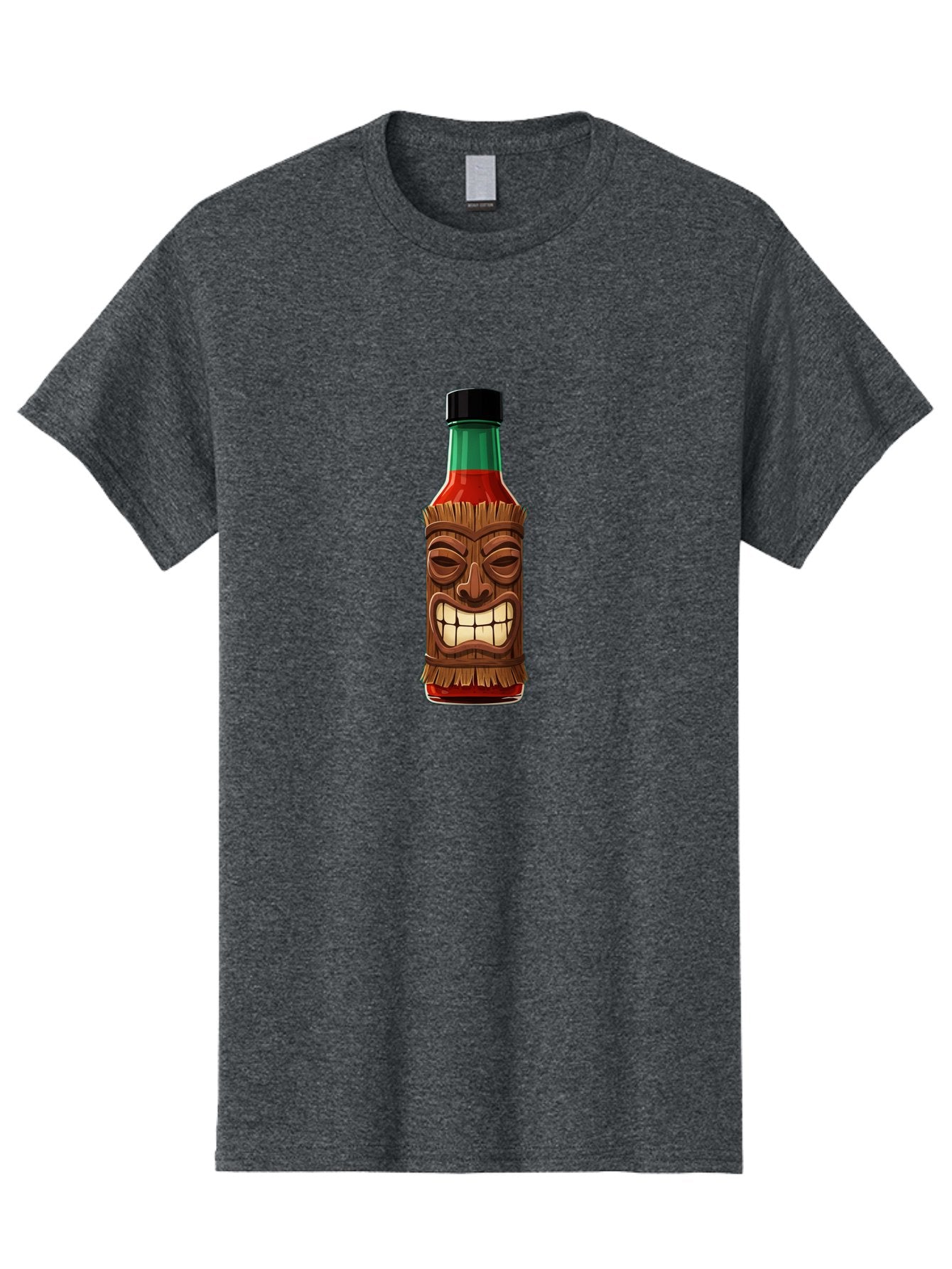 Tiki-Hot-Sauce Men'S Graphic Tee, 100% Cotton, Comfortable Casual Summer Wear, Machine Washable, Hot Sauce Bottle, Tiki Face, Wooden Mask, Cartoon Illustration, Spice Bottle, Condiment Packaging, Fiery Sauce, Humorous Design, Sauce Container Bab537 5