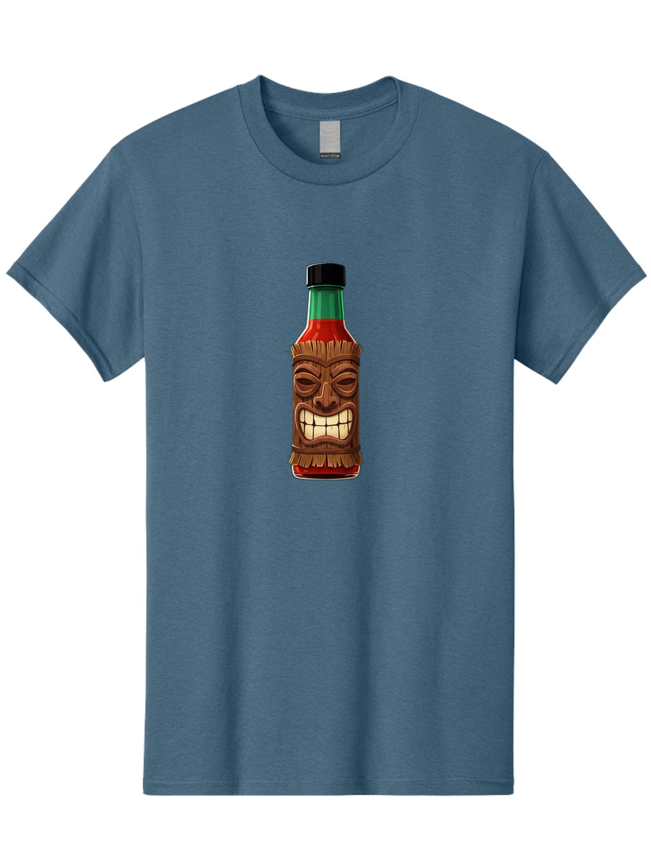 Tiki-Hot-Sauce Men'S Graphic Tee, 100% Cotton, Comfortable Casual Summer Wear, Machine Washable, Hot Sauce Bottle, Tiki Face, Wooden Mask, Cartoon Illustration, Spice Bottle, Condiment Packaging, Fiery Sauce, Humorous Design, Sauce Container Bab537 6