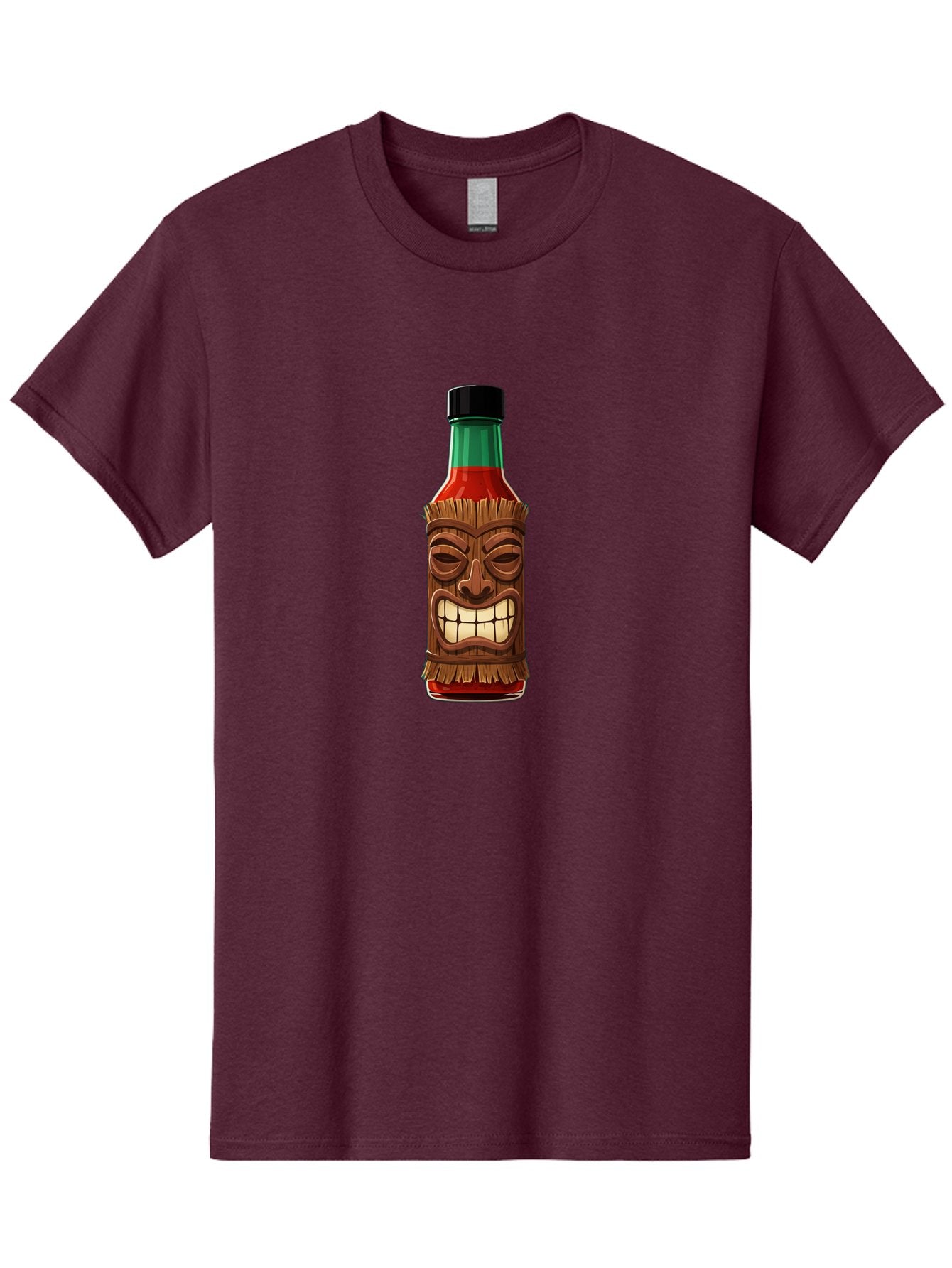 Tiki-Hot-Sauce Men'S Graphic Tee, 100% Cotton, Comfortable Casual Summer Wear, Machine Washable, Hot Sauce Bottle, Tiki Face, Wooden Mask, Cartoon Illustration, Spice Bottle, Condiment Packaging, Fiery Sauce, Humorous Design, Sauce Container Bab537 12