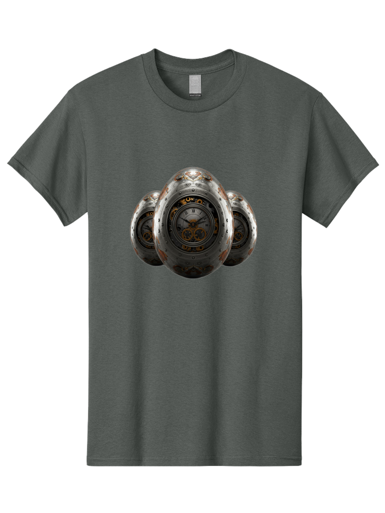 Time-Eggs Men'S Graphic Tee, 100% Cotton, Comfortable Casual Summer Wear, Machine Washable, Steampunk Eggs, Clockwork Eggs, Metal Eggs, Rusty Metal, Clock Face, Roman Numerals, Gear Mechanisms, Vintage Clockwork, Industrial Art, Bab538 5