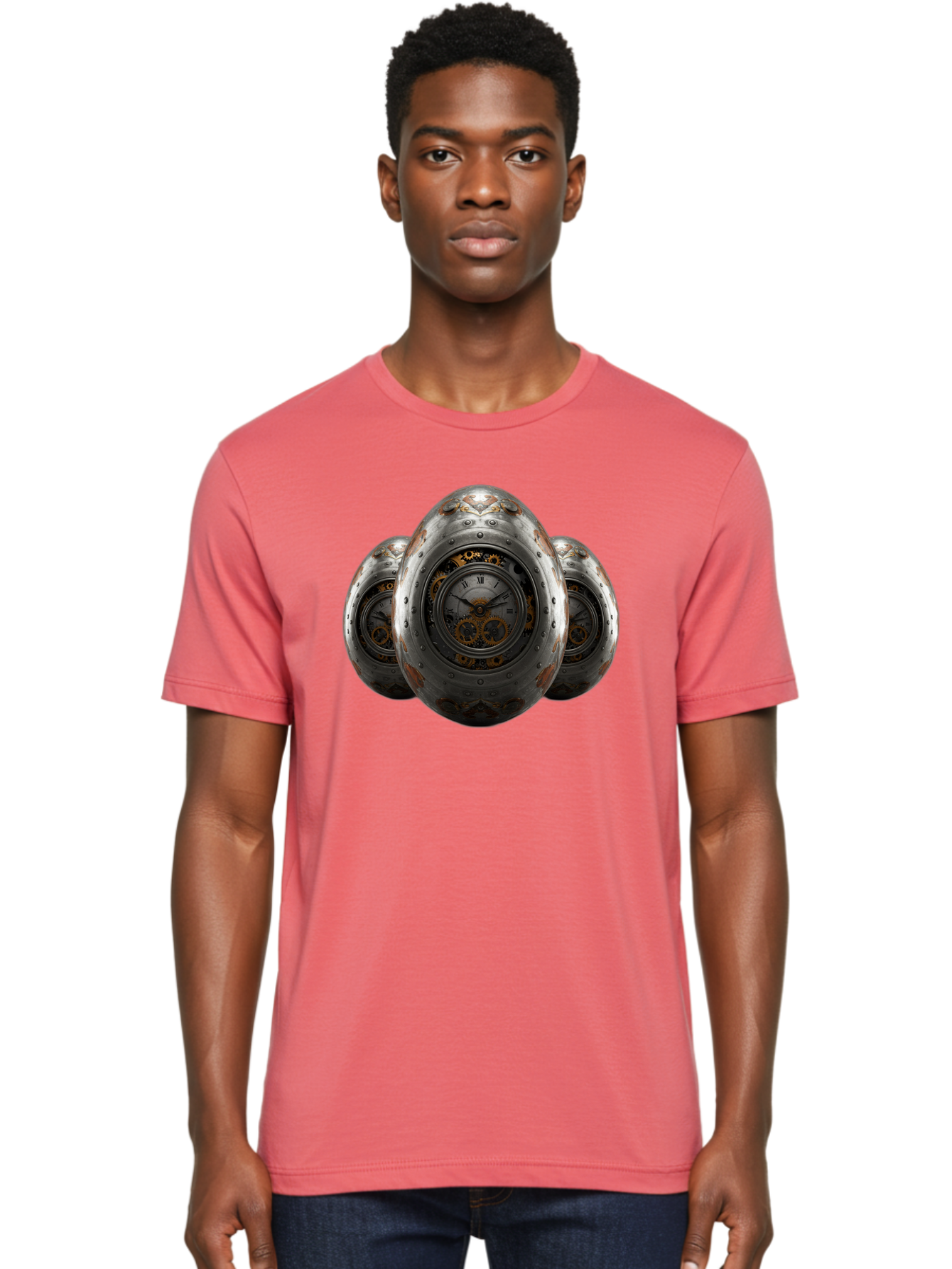 Time-Eggs Men'S Graphic Tee, 100% Cotton, Comfortable Casual Summer Wear, Machine Washable, Steampunk Eggs, Clockwork Eggs, Metal Eggs, Rusty Metal, Clock Face, Roman Numerals, Gear Mechanisms, Vintage Clockwork, Industrial Art, Bab538 16