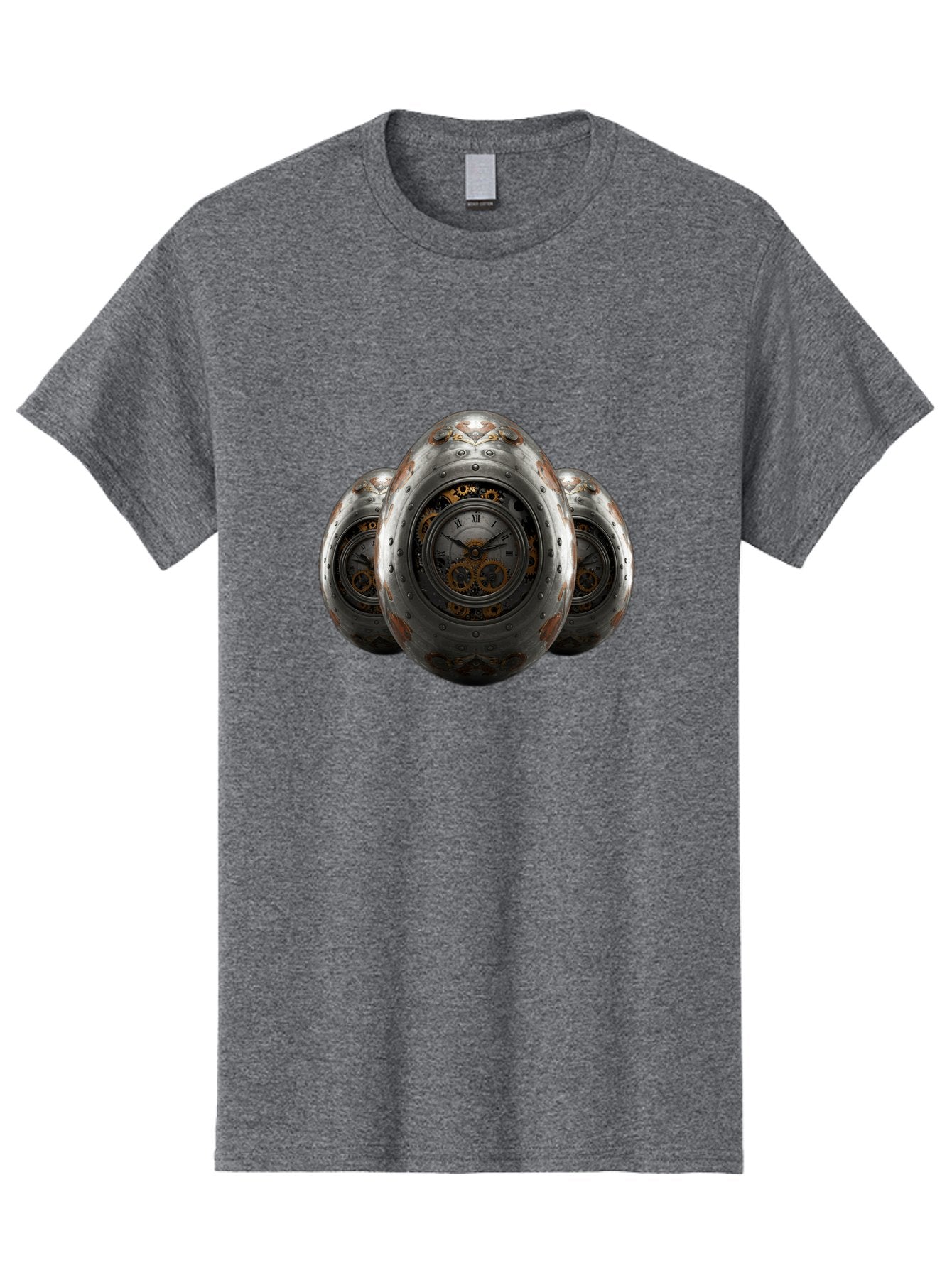 Time-Eggs Men'S Graphic Tee, 100% Cotton, Comfortable Casual Summer Wear, Machine Washable, Steampunk Eggs, Clockwork Eggs, Metal Eggs, Rusty Metal, Clock Face, Roman Numerals, Gear Mechanisms, Vintage Clockwork, Industrial Art, Bab538 6