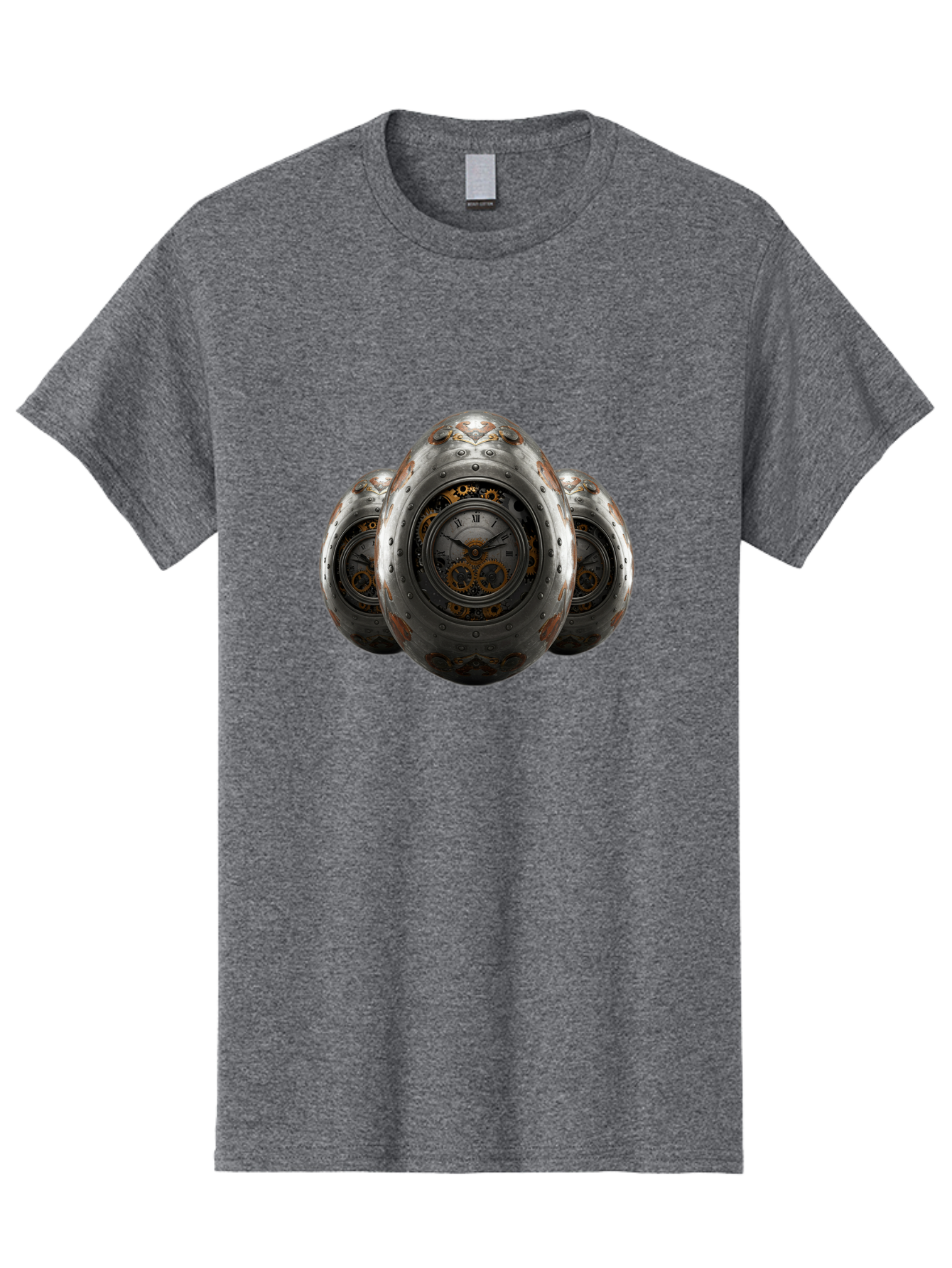 Time-Eggs Men'S Graphic Tee, 100% Cotton, Comfortable Casual Summer Wear, Machine Washable, Steampunk Eggs, Clockwork Eggs, Metal Eggs, Rusty Metal, Clock Face, Roman Numerals, Gear Mechanisms, Vintage Clockwork, Industrial Art, Bab538 7