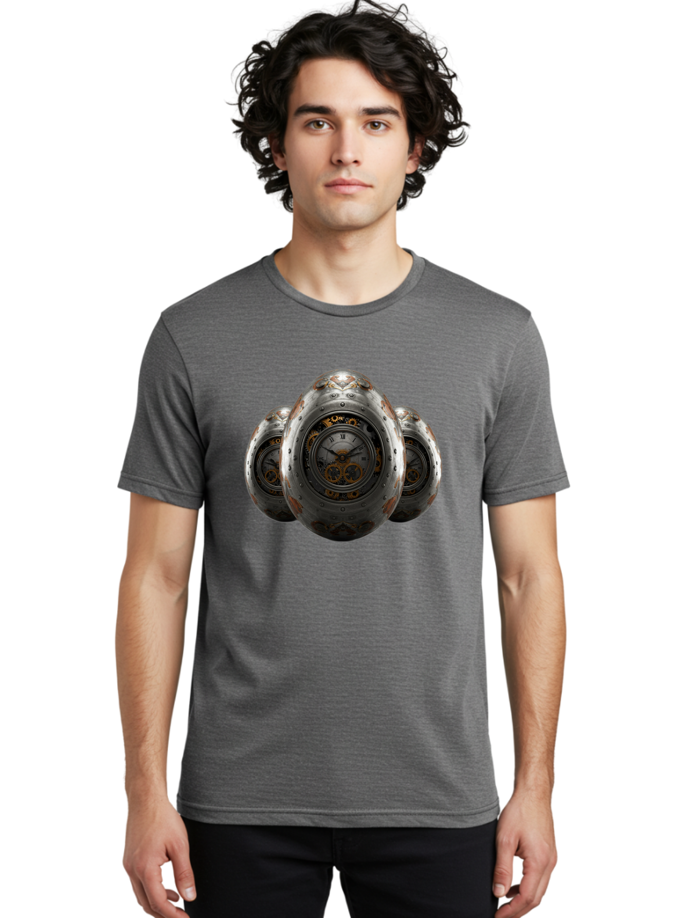 Time-Eggs Men'S Graphic Tee, 100% Cotton, Comfortable Casual Summer Wear, Machine Washable, Steampunk Eggs, Clockwork Eggs, Metal Eggs, Rusty Metal, Clock Face, Roman Numerals, Gear Mechanisms, Vintage Clockwork, Industrial Art, Bab538 22