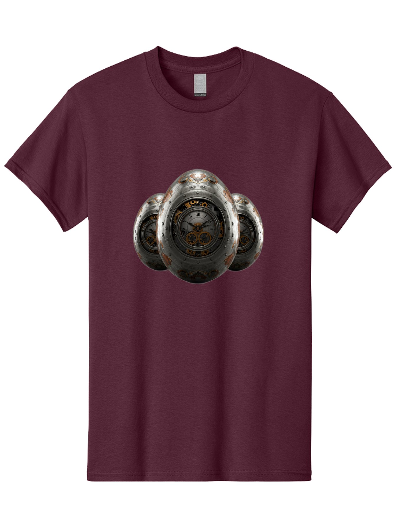 Time-Eggs Men'S Graphic Tee, 100% Cotton, Comfortable Casual Summer Wear, Machine Washable, Steampunk Eggs, Clockwork Eggs, Metal Eggs, Rusty Metal, Clock Face, Roman Numerals, Gear Mechanisms, Vintage Clockwork, Industrial Art, Bab538 3
