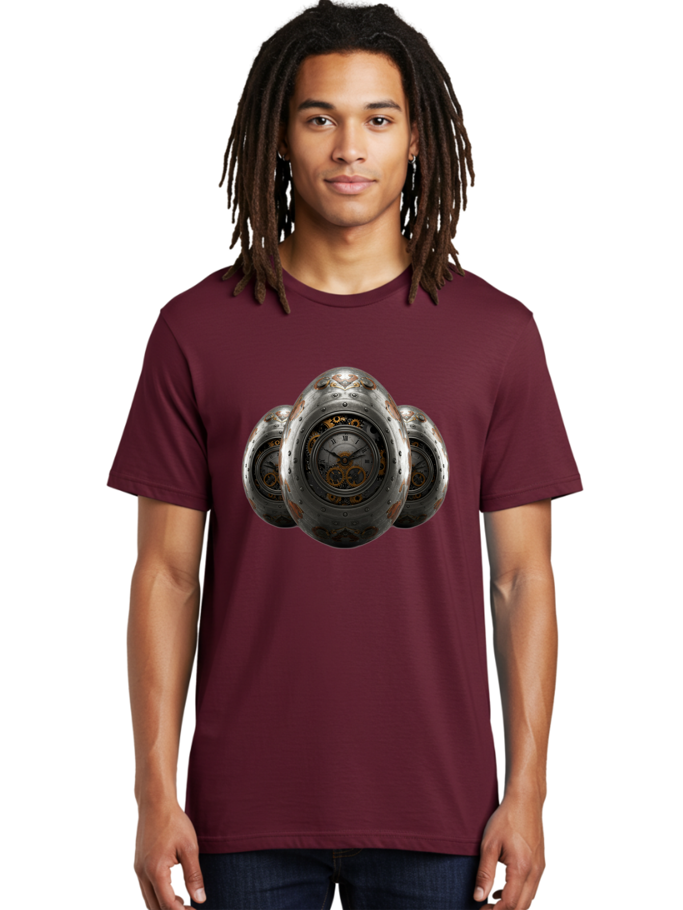 Time-Eggs Men'S Graphic Tee, 100% Cotton, Comfortable Casual Summer Wear, Machine Washable, Steampunk Eggs, Clockwork Eggs, Metal Eggs, Rusty Metal, Clock Face, Roman Numerals, Gear Mechanisms, Vintage Clockwork, Industrial Art, Bab538 18