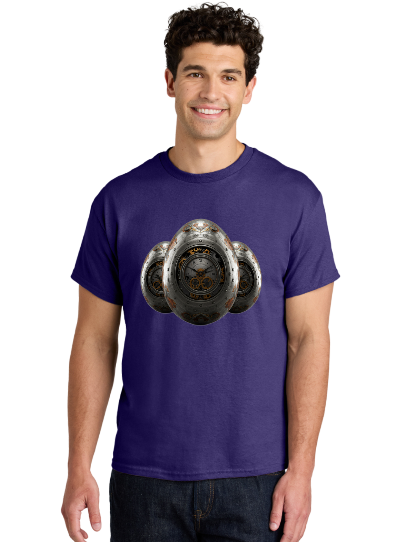 Time-Eggs Men'S Graphic Tee, 100% Cotton, Comfortable Casual Summer Wear, Machine Washable, Steampunk Eggs, Clockwork Eggs, Metal Eggs, Rusty Metal, Clock Face, Roman Numerals, Gear Mechanisms, Vintage Clockwork, Industrial Art, Bab538 21