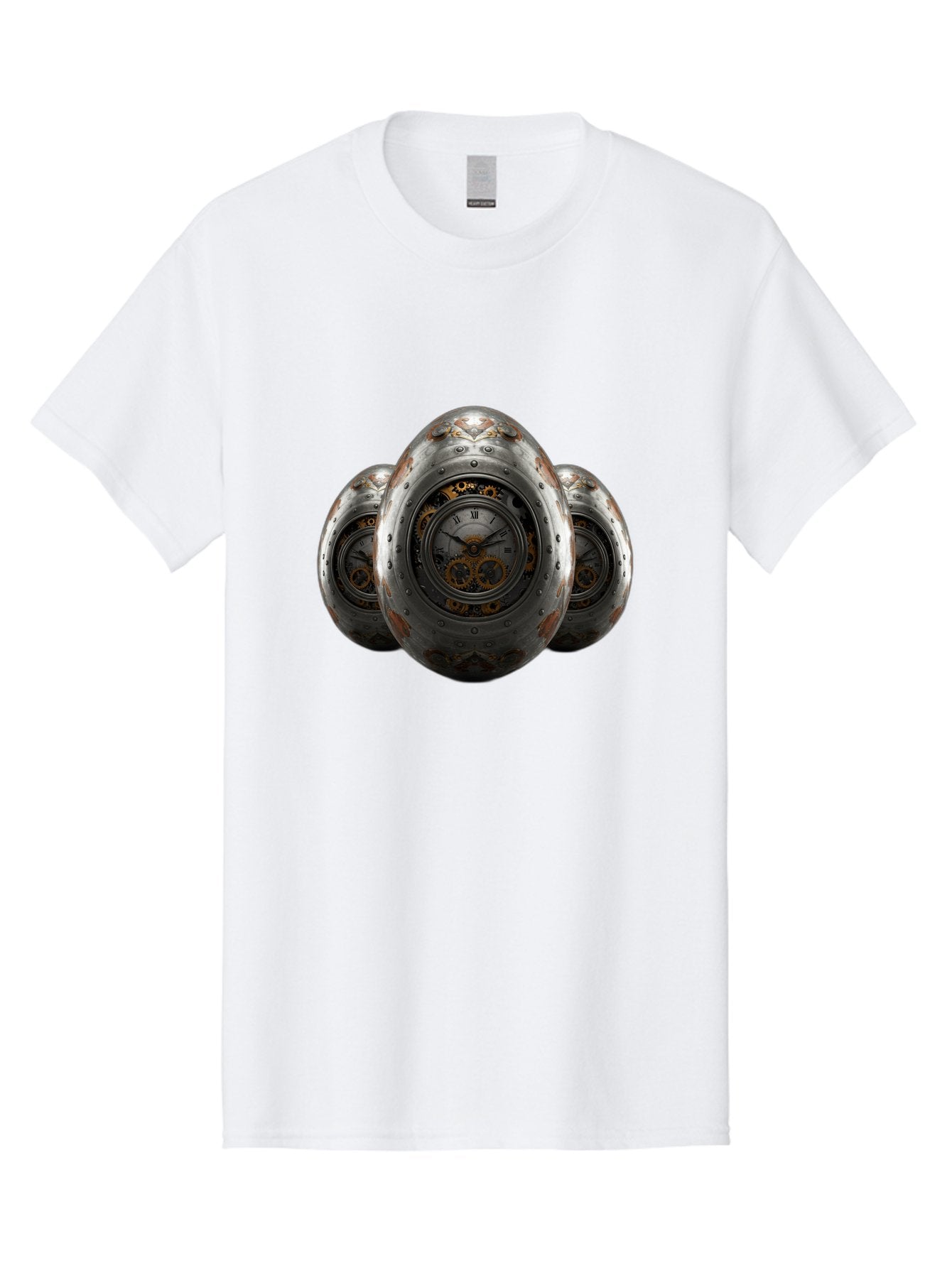Time-Eggs Men'S Graphic Tee, 100% Cotton, Comfortable Casual Summer Wear, Machine Washable, Steampunk Eggs, Clockwork Eggs, Metal Eggs, Rusty Metal, Clock Face, Roman Numerals, Gear Mechanisms, Vintage Clockwork, Industrial Art, Bab538 10