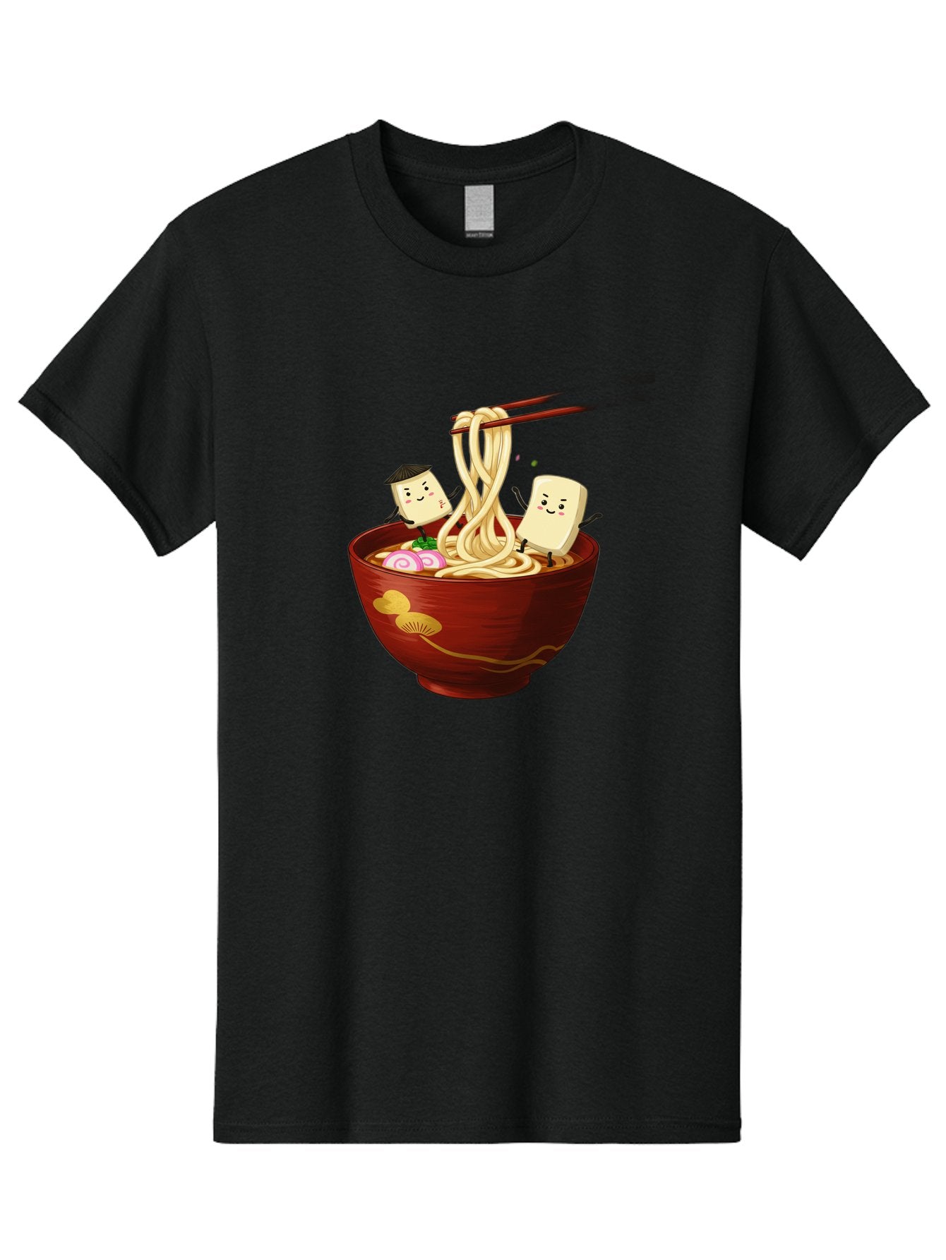 Tofu-And-Noodles Men'S Graphic Tee, 100% Cotton, Comfortable Casual Summer Wear, Machine Washable, Cartoon Tofu, Ramen Noodles, Chopsticks, Food Illustration, Japanese Cuisine, Animated Characters, Funny Scene, Noodle Bowl, Cartoon Food, Bab539 7