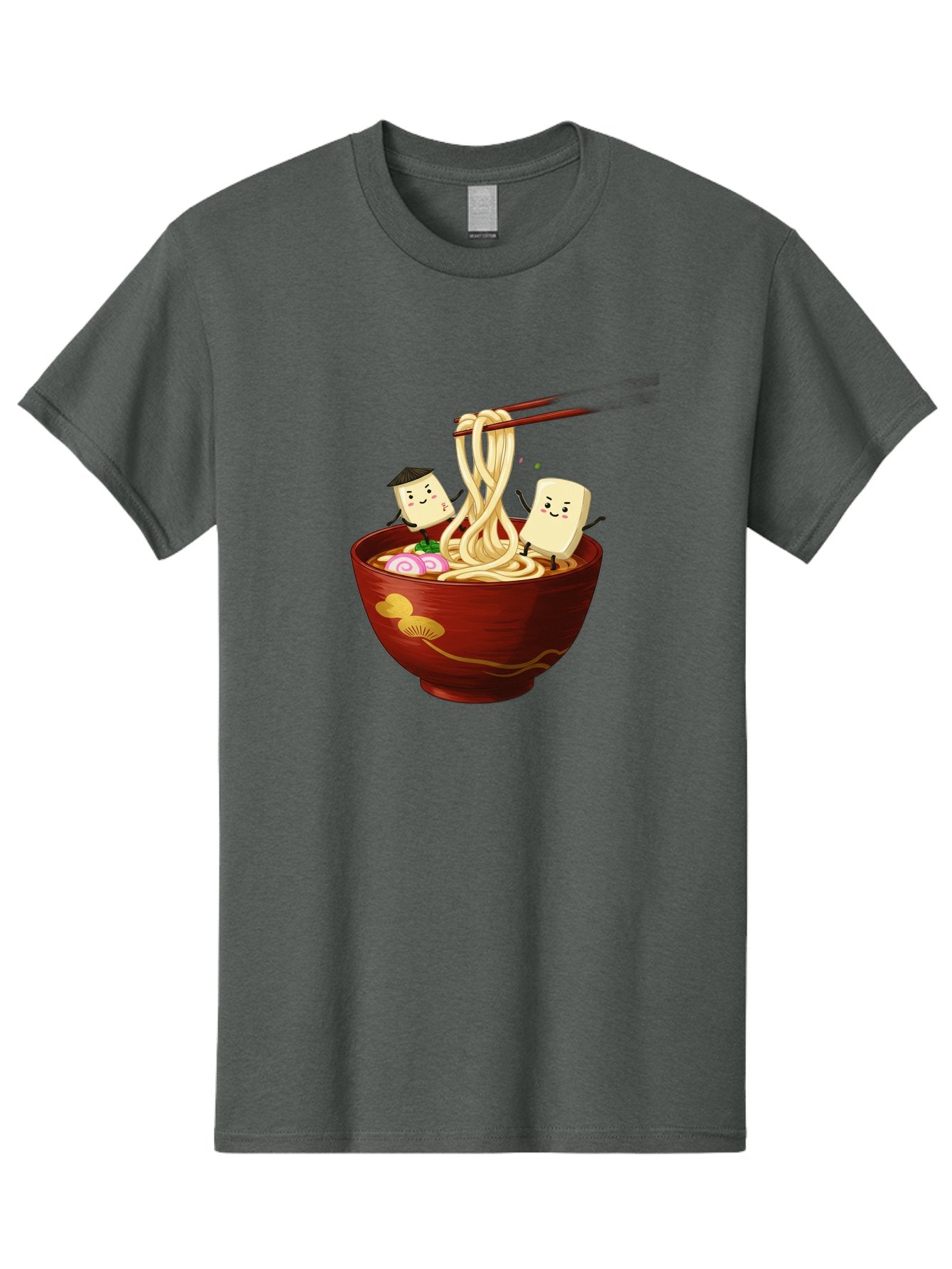 Tofu-And-Noodles Men'S Graphic Tee, 100% Cotton, Comfortable Casual Summer Wear, Machine Washable, Cartoon Tofu, Ramen Noodles, Chopsticks, Food Illustration, Japanese Cuisine, Animated Characters, Funny Scene, Noodle Bowl, Cartoon Food, Bab539 12