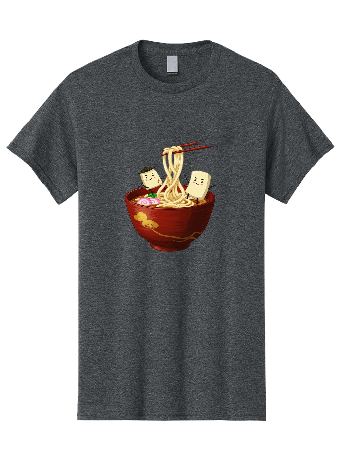 Tofu-And-Noodles Men'S Graphic Tee, 100% Cotton, Comfortable Casual Summer Wear, Machine Washable, Cartoon Tofu, Ramen Noodles, Chopsticks, Food Illustration, Japanese Cuisine, Animated Characters, Funny Scene, Noodle Bowl, Cartoon Food, Bab539 5