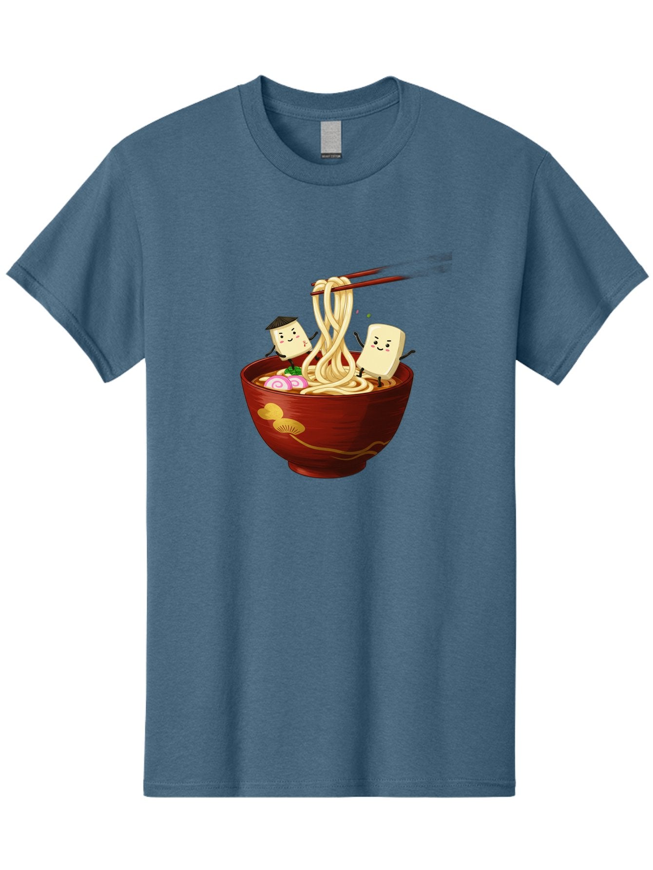 Tofu-And-Noodles Men'S Graphic Tee, 100% Cotton, Comfortable Casual Summer Wear, Machine Washable, Cartoon Tofu, Ramen Noodles, Chopsticks, Food Illustration, Japanese Cuisine, Animated Characters, Funny Scene, Noodle Bowl, Cartoon Food, Bab539 8