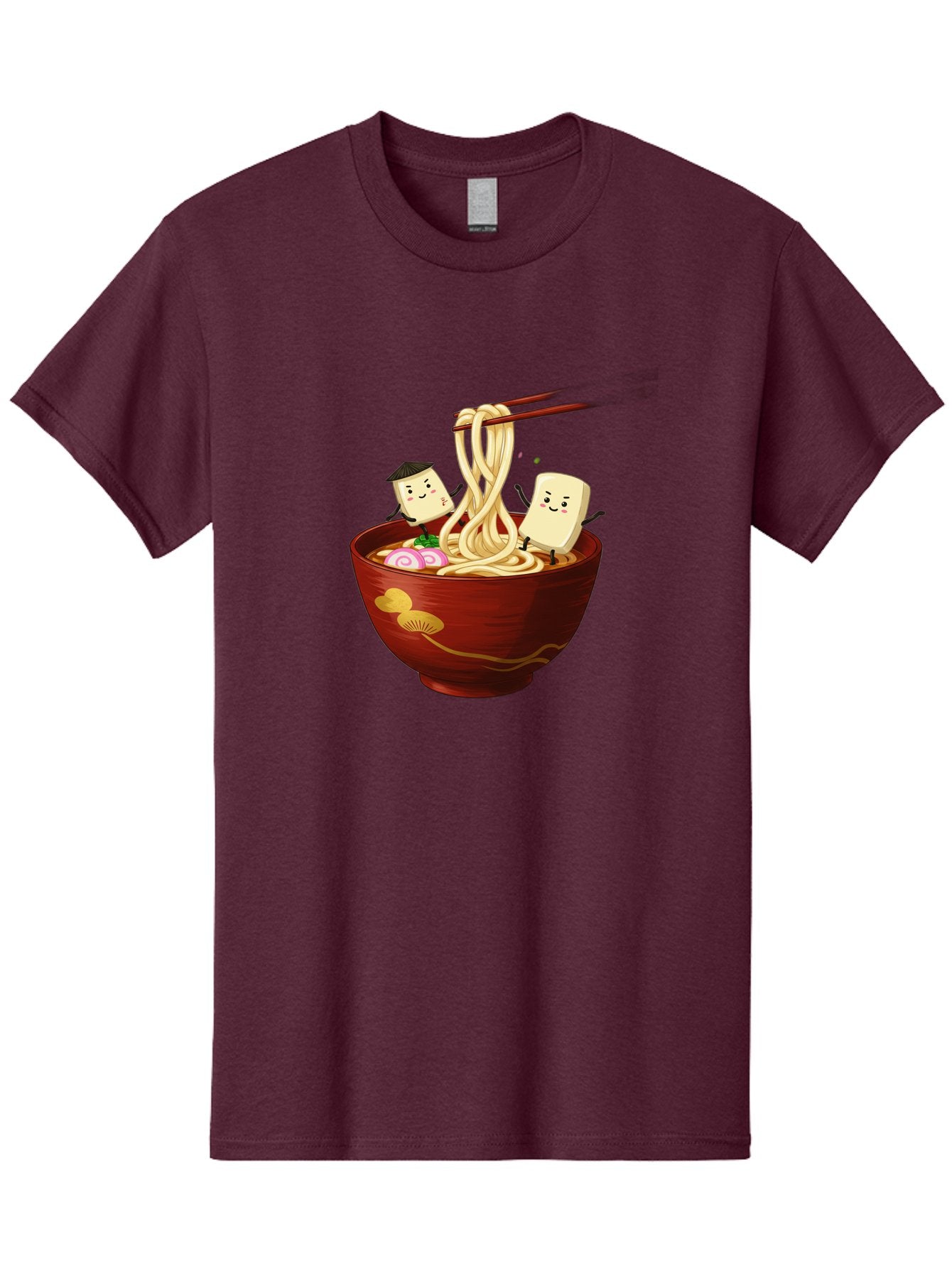 Tofu-And-Noodles Men'S Graphic Tee, 100% Cotton, Comfortable Casual Summer Wear, Machine Washable, Cartoon Tofu, Ramen Noodles, Chopsticks, Food Illustration, Japanese Cuisine, Animated Characters, Funny Scene, Noodle Bowl, Cartoon Food, Bab539 10