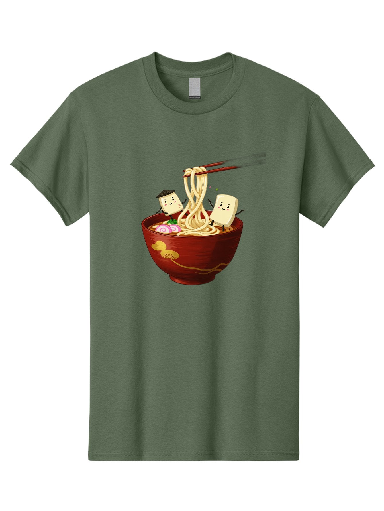 Tofu-And-Noodles Men'S Graphic Tee, 100% Cotton, Comfortable Casual Summer Wear, Machine Washable, Cartoon Tofu, Ramen Noodles, Chopsticks, Food Illustration, Japanese Cuisine, Animated Characters, Funny Scene, Noodle Bowl, Cartoon Food, Bab539 6