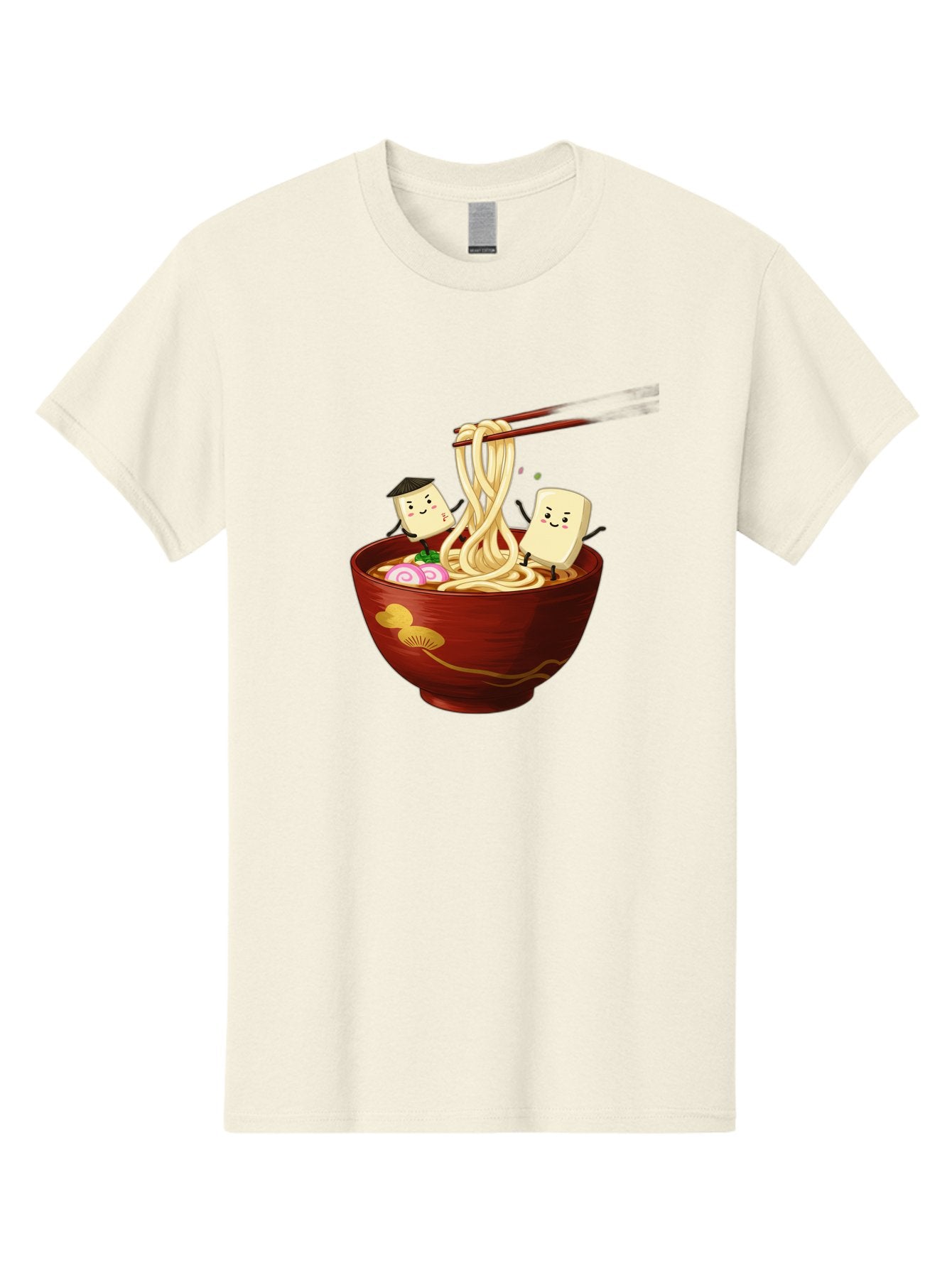 Tofu-And-Noodles Men'S Graphic Tee, 100% Cotton, Comfortable Casual Summer Wear, Machine Washable, Cartoon Tofu, Ramen Noodles, Chopsticks, Food Illustration, Japanese Cuisine, Animated Characters, Funny Scene, Noodle Bowl, Cartoon Food, Bab539 11