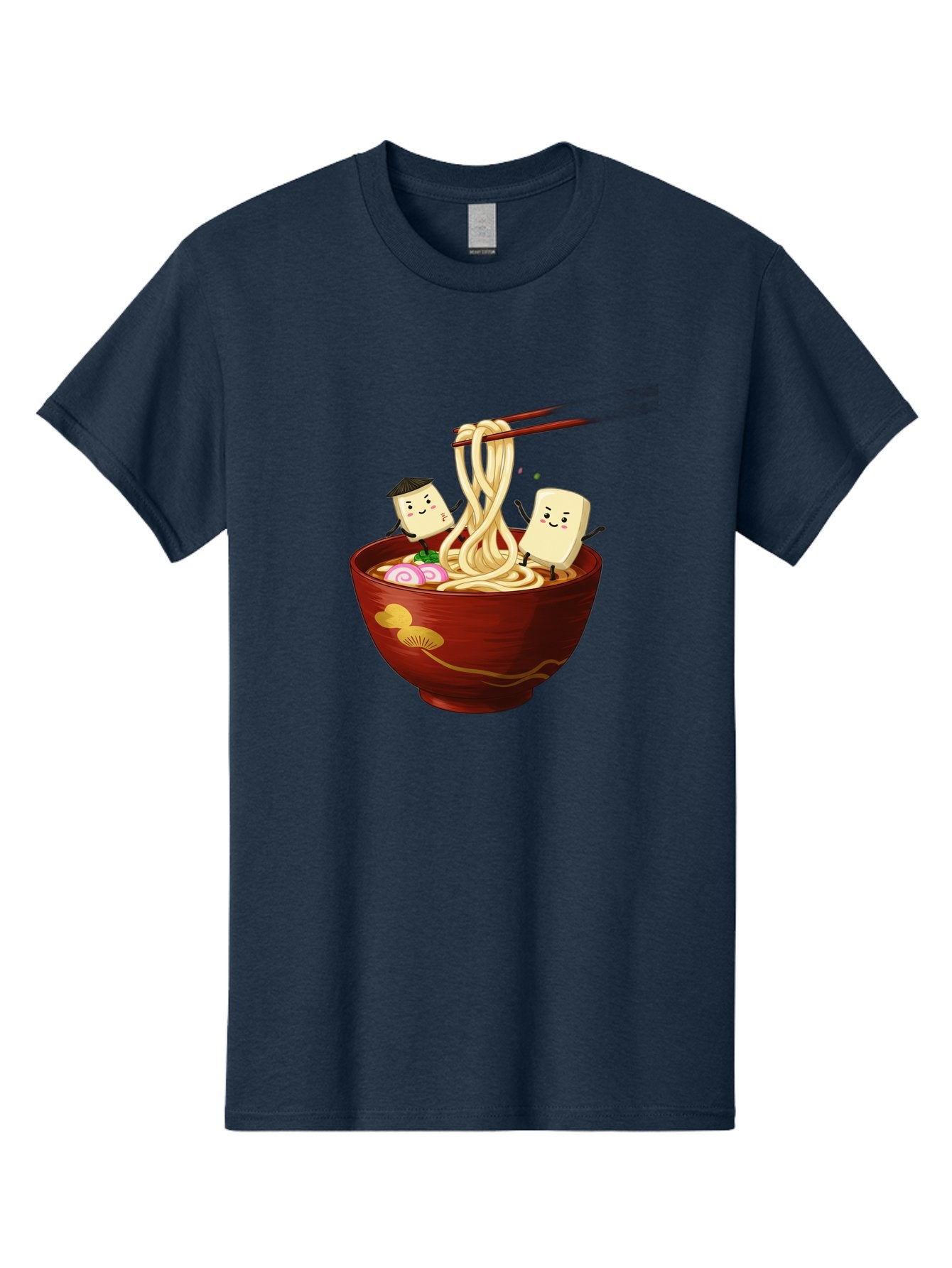 Tofu-And-Noodles Men'S Graphic Tee, 100% Cotton, Comfortable Casual Summer Wear, Machine Washable, Cartoon Tofu, Ramen Noodles, Chopsticks, Food Illustration, Japanese Cuisine, Animated Characters, Funny Scene, Noodle Bowl, Cartoon Food, Bab539 9