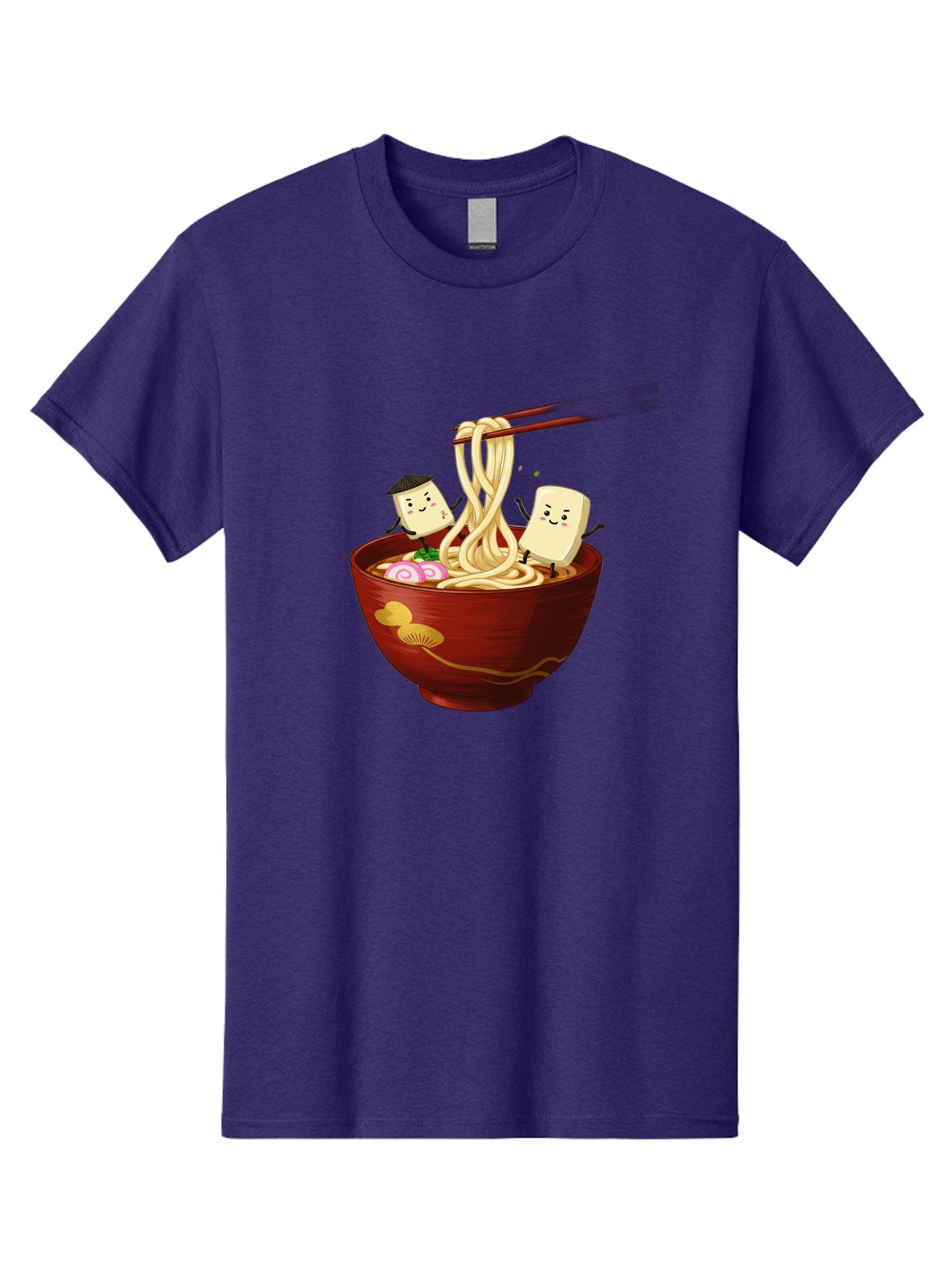 Tofu-And-Noodles Men'S Graphic Tee, 100% Cotton, Comfortable Casual Summer Wear, Machine Washable, Cartoon Tofu, Ramen Noodles, Chopsticks, Food Illustration, Japanese Cuisine, Animated Characters, Funny Scene, Noodle Bowl, Cartoon Food, Bab539 13