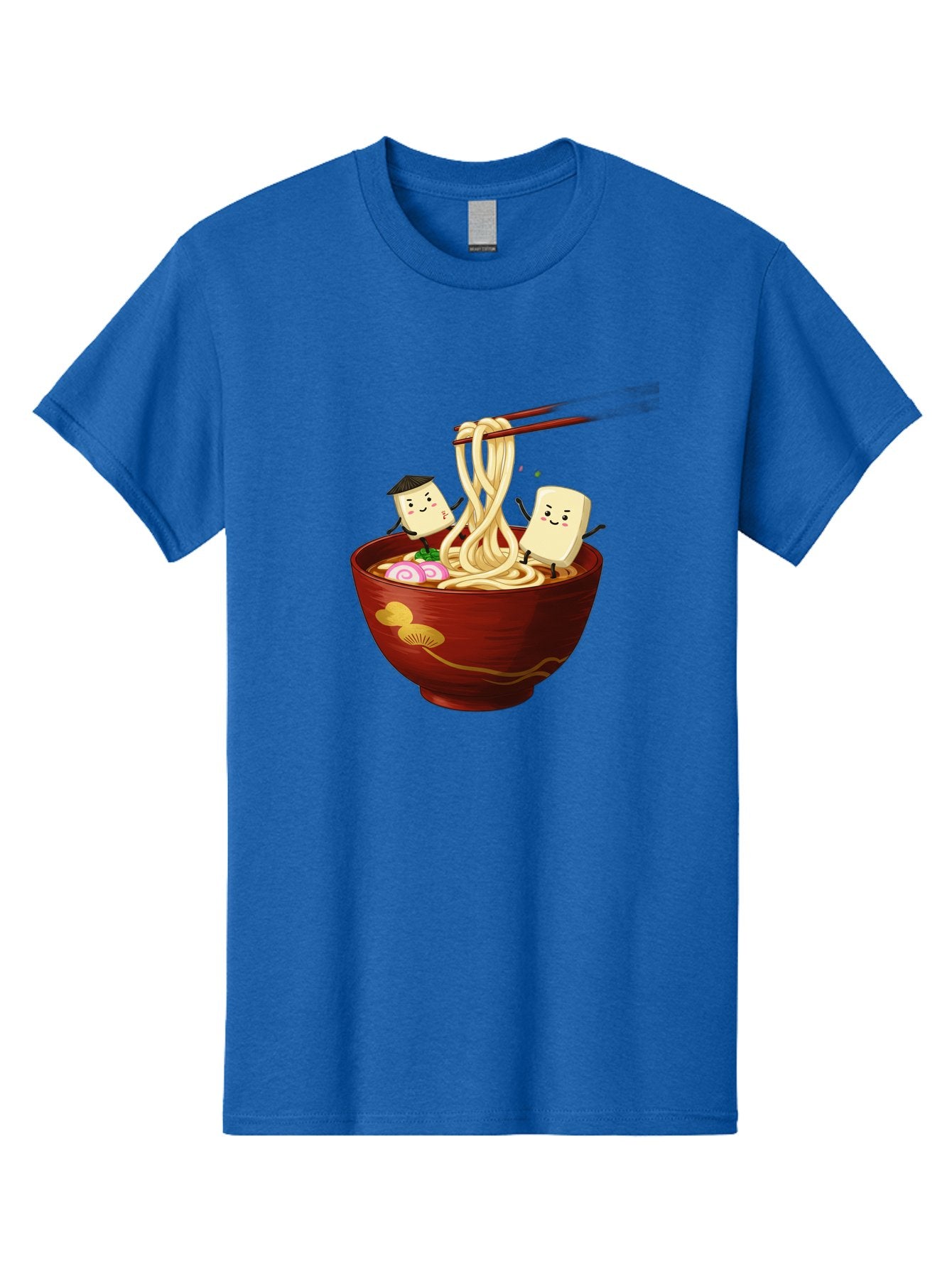 Tofu-And-Noodles Men'S Graphic Tee, 100% Cotton, Comfortable Casual Summer Wear, Machine Washable, Cartoon Tofu, Ramen Noodles, Chopsticks, Food Illustration, Japanese Cuisine, Animated Characters, Funny Scene, Noodle Bowl, Cartoon Food, Bab539 15