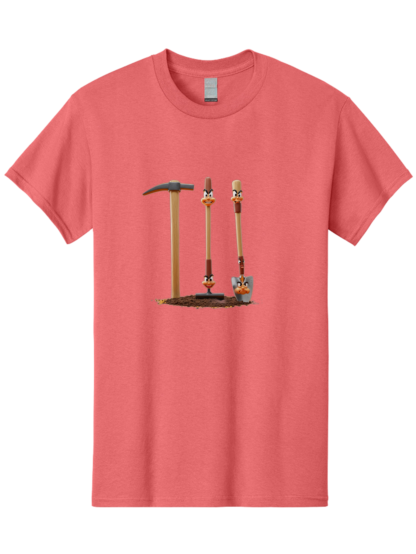Tools-With-Duck-Faces Men'S Graphic Tee, 100% Cotton, Comfortable Casual Summer Wear, Machine Washable, Wooden Handled Tools, Hammer, Spade, Pickaxe, Cartoon Duck Faces, Gardening Equipment, Humorous Illustration, Quirky Design, Funny Tools, Bab540 12