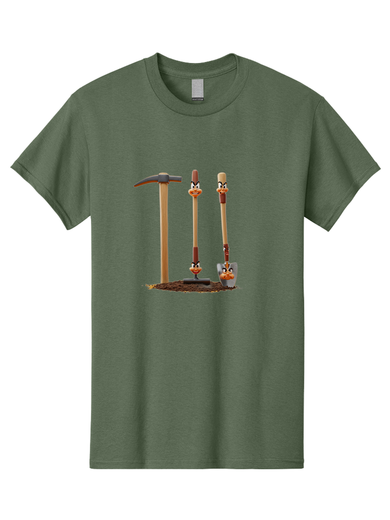 Tools-With-Duck-Faces Men'S Graphic Tee, 100% Cotton, Comfortable Casual Summer Wear, Machine Washable, Wooden Handled Tools, Hammer, Spade, Pickaxe, Cartoon Duck Faces, Gardening Equipment, Humorous Illustration, Quirky Design, Funny Tools, Bab540 5