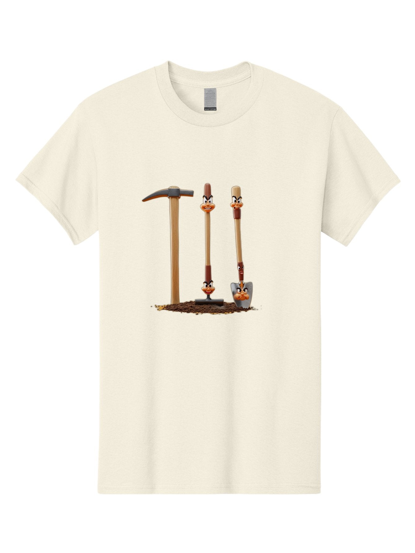 Tools-With-Duck-Faces Men'S Graphic Tee, 100% Cotton, Comfortable Casual Summer Wear, Machine Washable, Wooden Handled Tools, Hammer, Spade, Pickaxe, Cartoon Duck Faces, Gardening Equipment, Humorous Illustration, Quirky Design, Funny Tools, Bab540 3