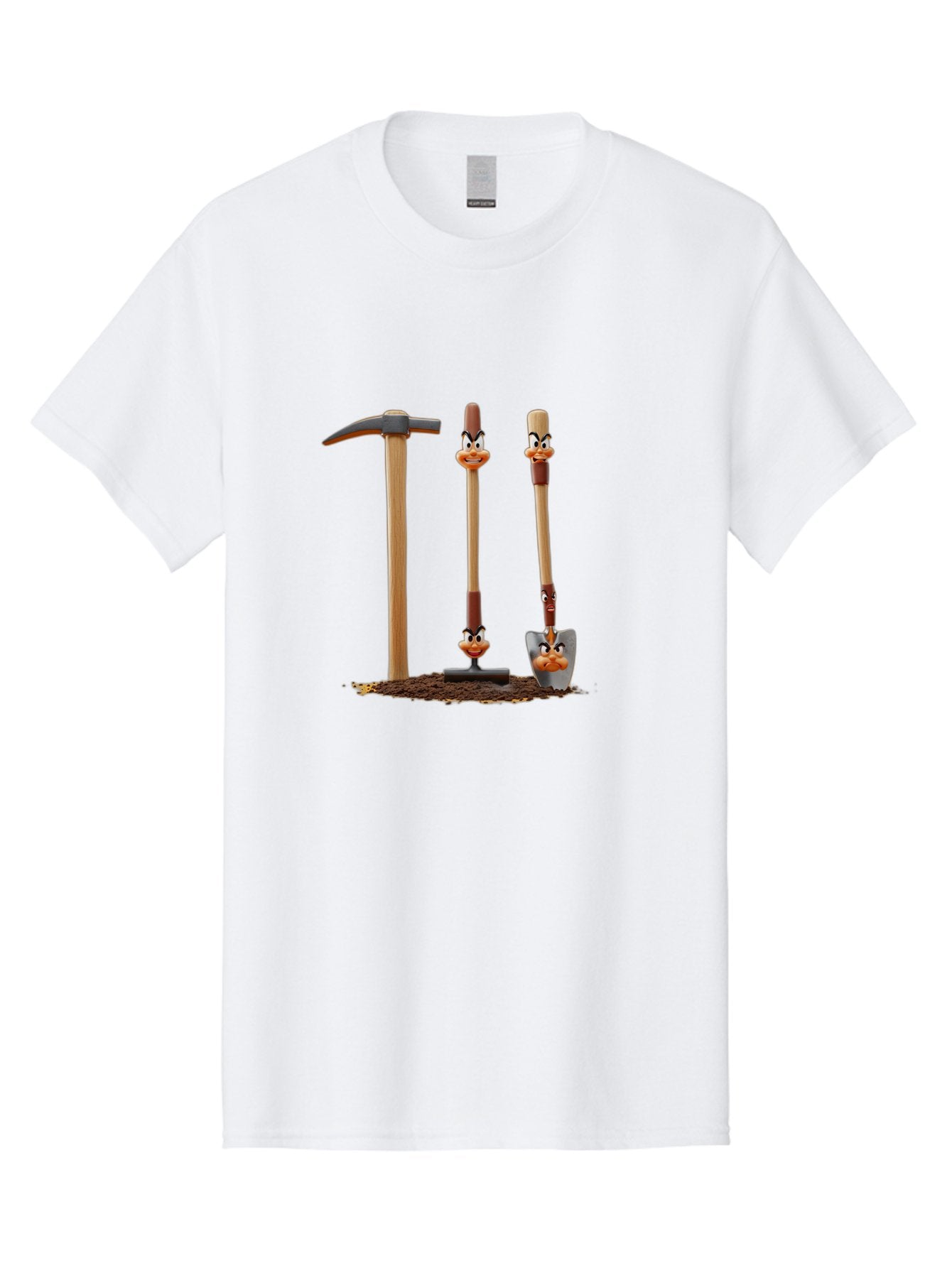 Tools-With-Duck-Faces Men'S Graphic Tee, 100% Cotton, Comfortable Casual Summer Wear, Machine Washable, Wooden Handled Tools, Hammer, Spade, Pickaxe, Cartoon Duck Faces, Gardening Equipment, Humorous Illustration, Quirky Design, Funny Tools, Bab540 12