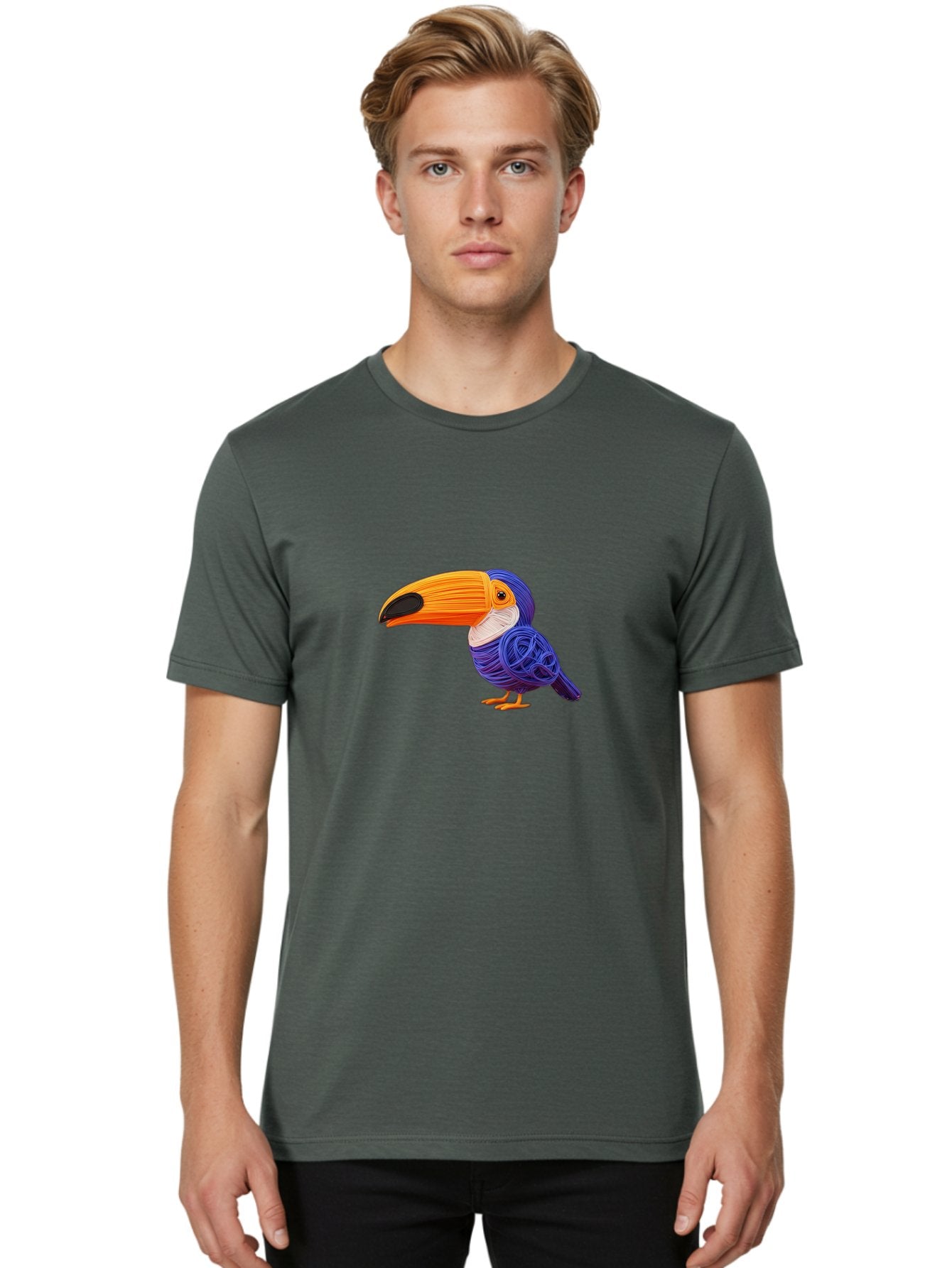 Toucan Men'S Graphic Tee, 100% Cotton, Comfortable Casual Summer Wear, Machine Washable, Toucan Bird, Colorful Illustration, Vibrant Plumage, Large Beak, Tropical Bird, Orange Beak, Blue Feathers, Yellow Feet, Digital Art, Creative Design Bab541 29