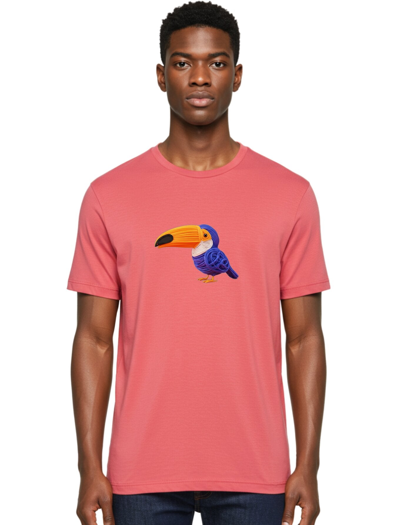 Toucan Men'S Graphic Tee, 100% Cotton, Comfortable Casual Summer Wear, Machine Washable, Toucan Bird, Colorful Illustration, Vibrant Plumage, Large Beak, Tropical Bird, Orange Beak, Blue Feathers, Yellow Feet, Digital Art, Creative Design Bab541 16