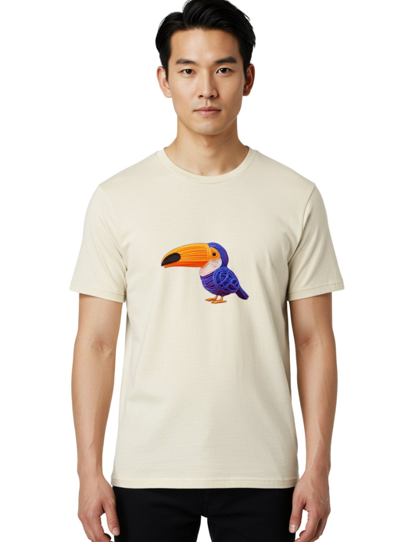 Toucan Men'S Graphic Tee, 100% Cotton, Comfortable Casual Summer Wear, Machine Washable, Toucan Bird, Colorful Illustration, Vibrant Plumage, Large Beak, Tropical Bird, Orange Beak, Blue Feathers, Yellow Feet, Digital Art, Creative Design Bab541 25