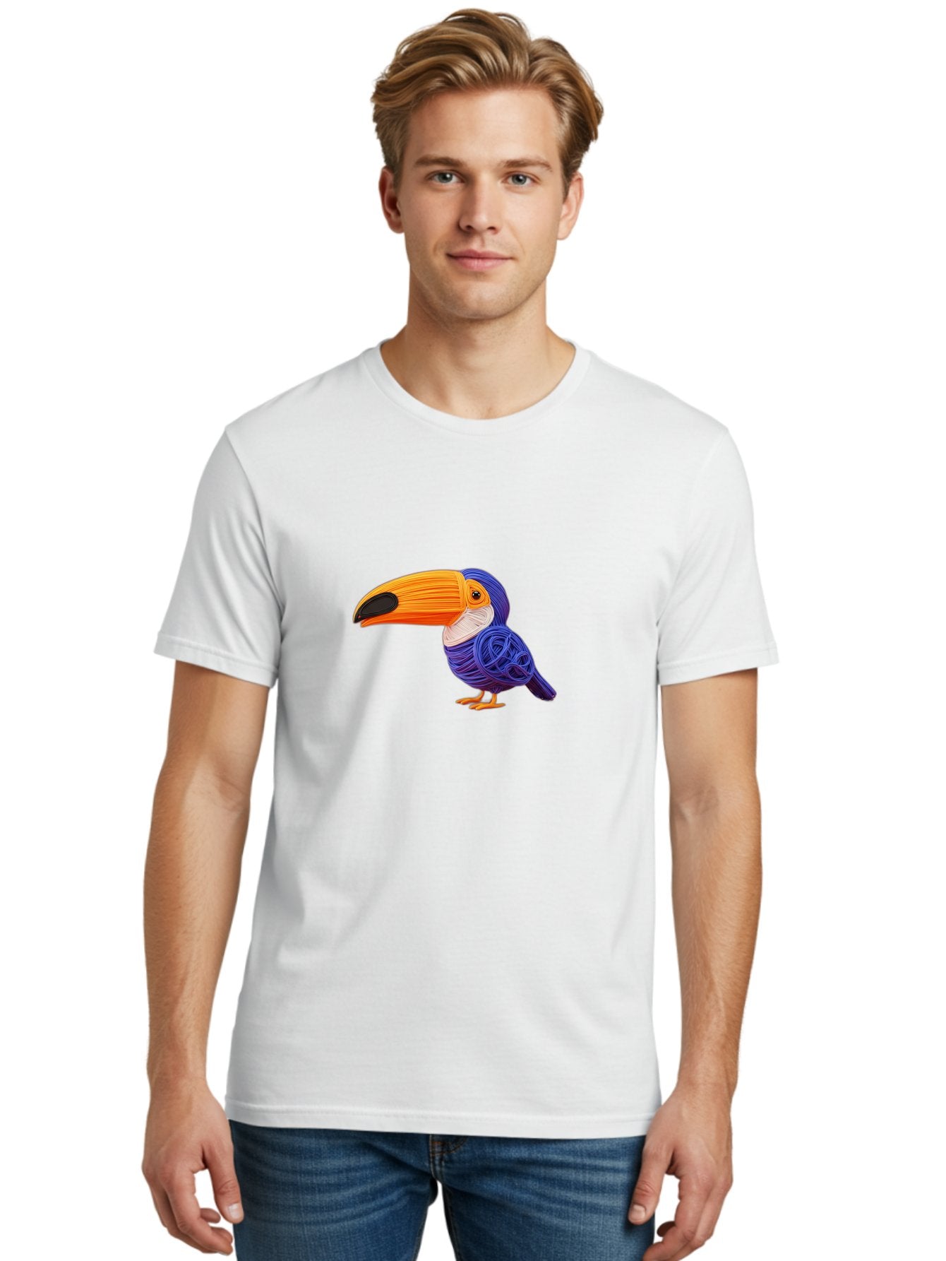 Toucan Men'S Graphic Tee, 100% Cotton, Comfortable Casual Summer Wear, Machine Washable, Toucan Bird, Colorful Illustration, Vibrant Plumage, Large Beak, Tropical Bird, Orange Beak, Blue Feathers, Yellow Feet, Digital Art, Creative Design Bab541 18