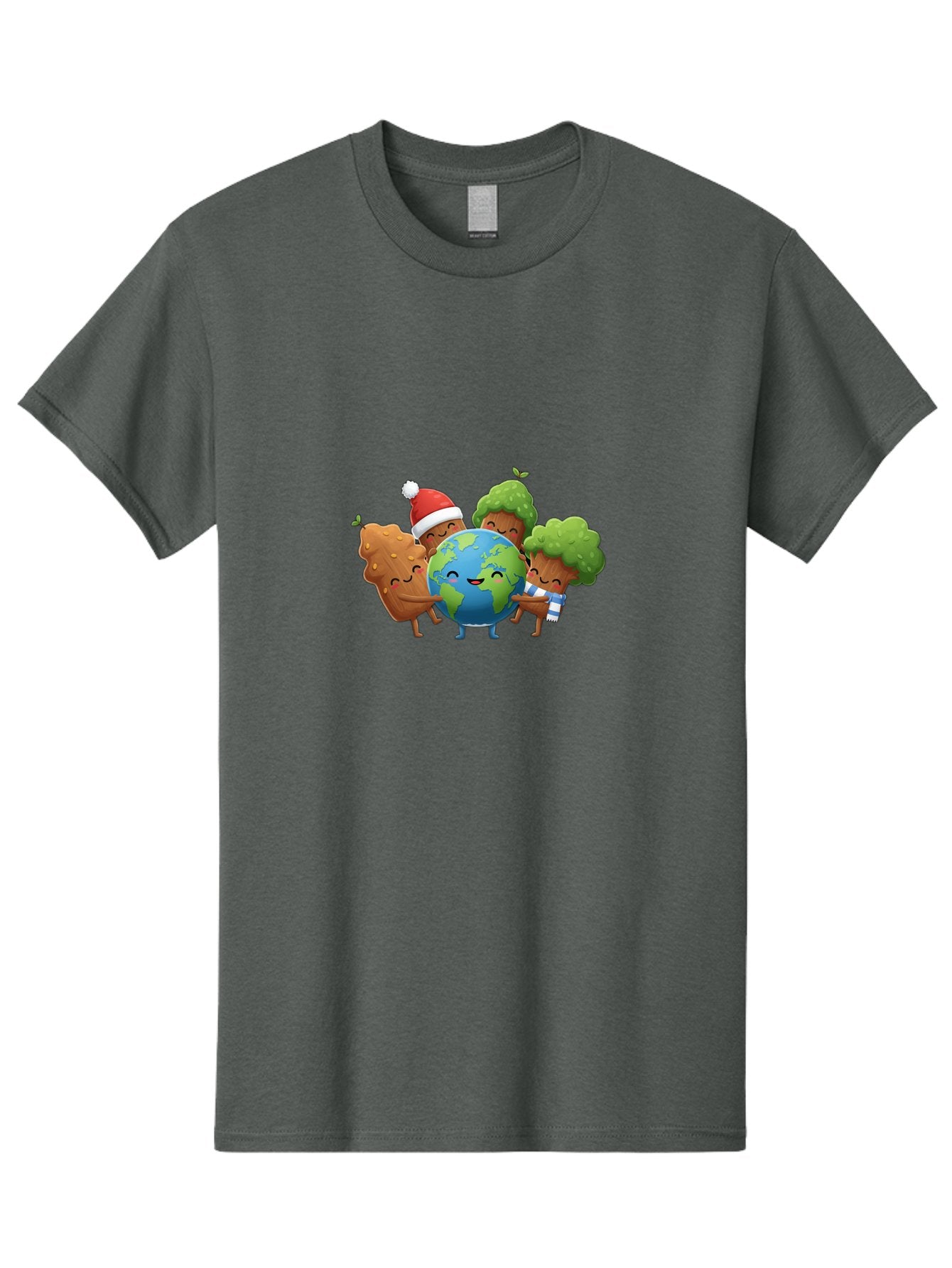 Tree-Characters-Hugging-Earth Men'S Graphic Tee, 100% Cotton, Comfortable Casual Summer Wear, Machine Washable, Cartoon Trees Hugging Earth, Environmental Conservation, Eco-Friendly, Sustainable Living, Protecting Planet, Tree Huggers, Bab544 11
