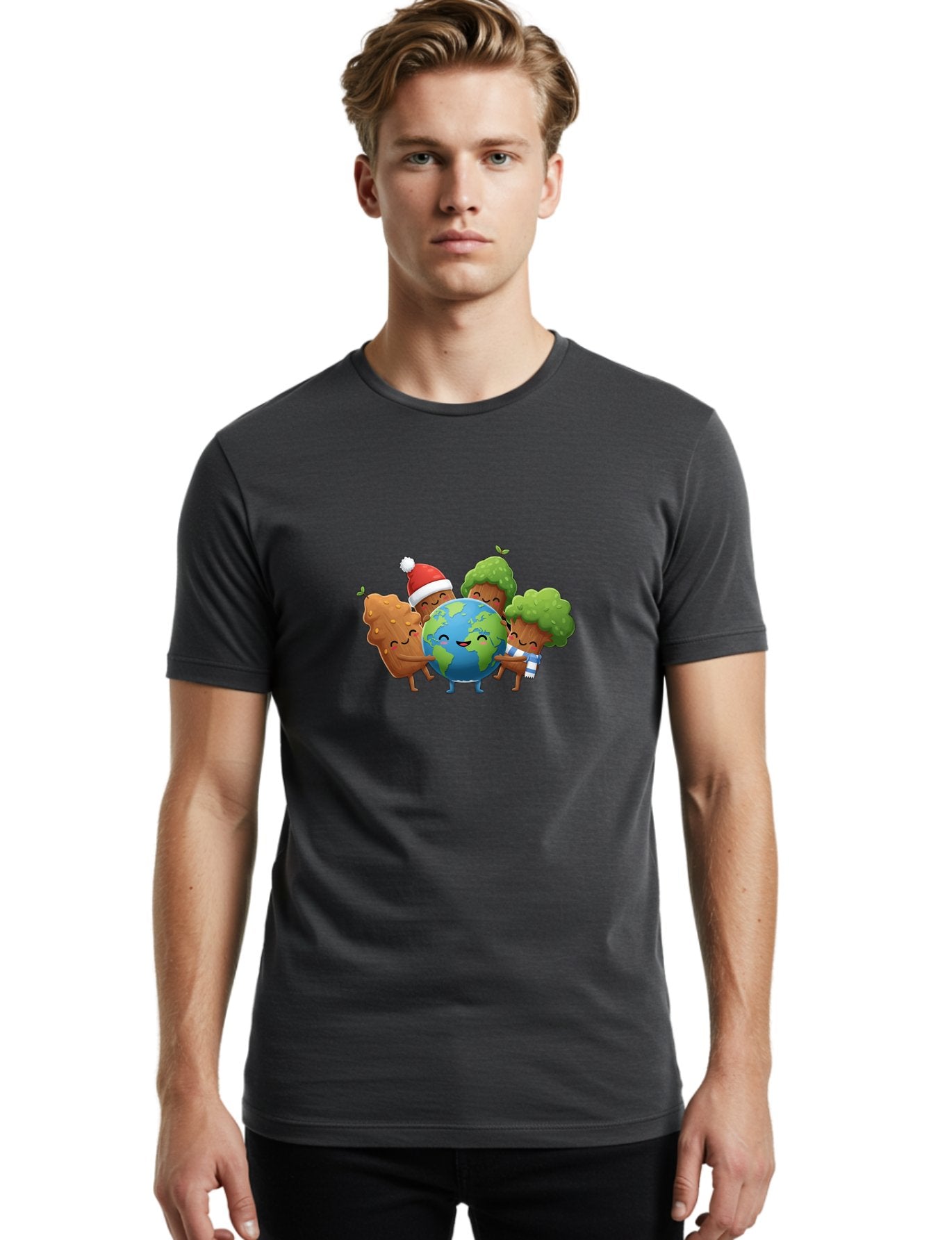 Tree-Characters-Hugging-Earth Men'S Graphic Tee, 100% Cotton, Comfortable Casual Summer Wear, Machine Washable, Cartoon Trees Hugging Earth, Environmental Conservation, Eco-Friendly, Sustainable Living, Protecting Planet, Tree Huggers, Bab544 18
