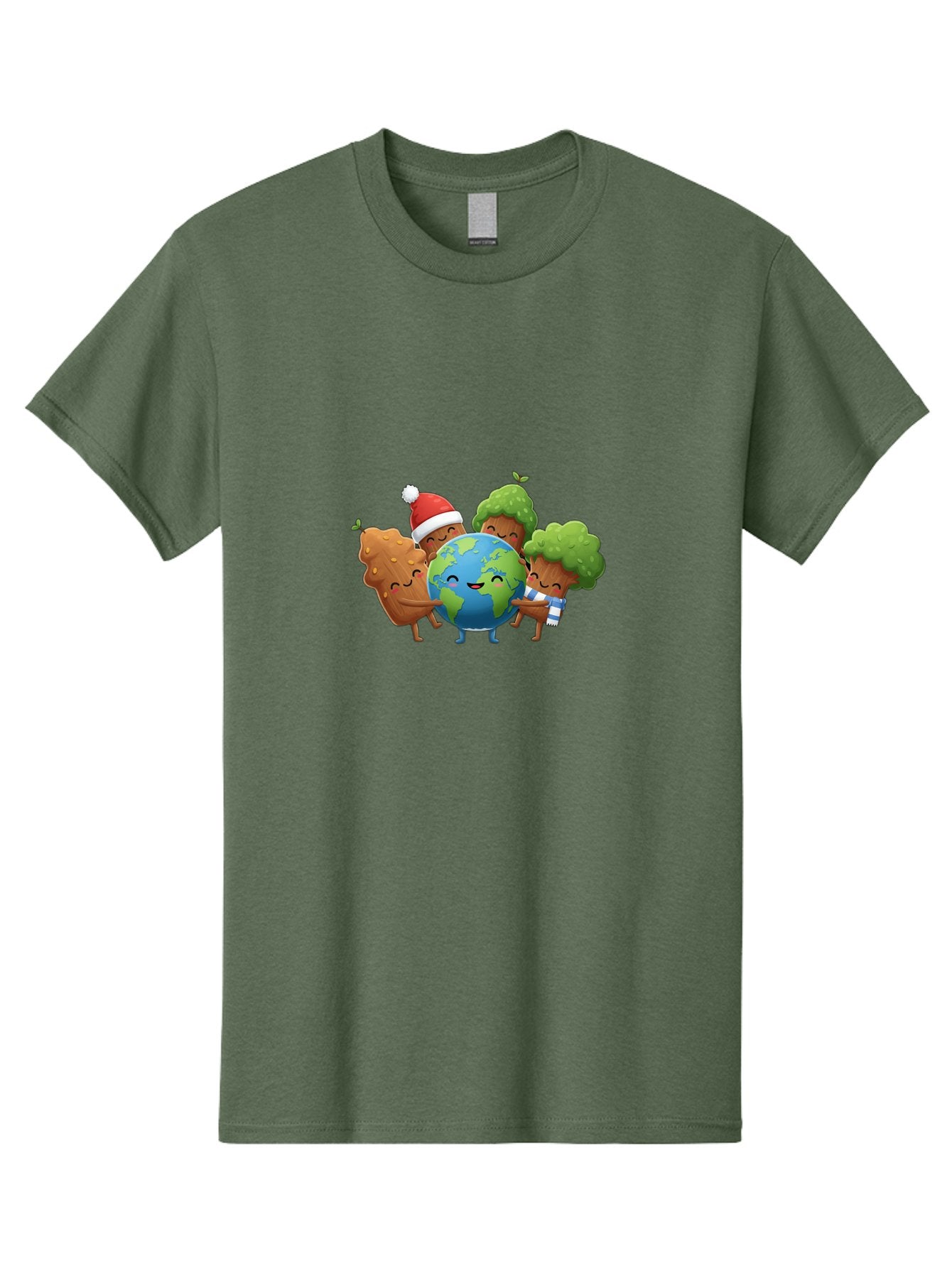 Tree-Characters-Hugging-Earth Men'S Graphic Tee, 100% Cotton, Comfortable Casual Summer Wear, Machine Washable, Cartoon Trees Hugging Earth, Environmental Conservation, Eco-Friendly, Sustainable Living, Protecting Planet, Tree Huggers, Bab544