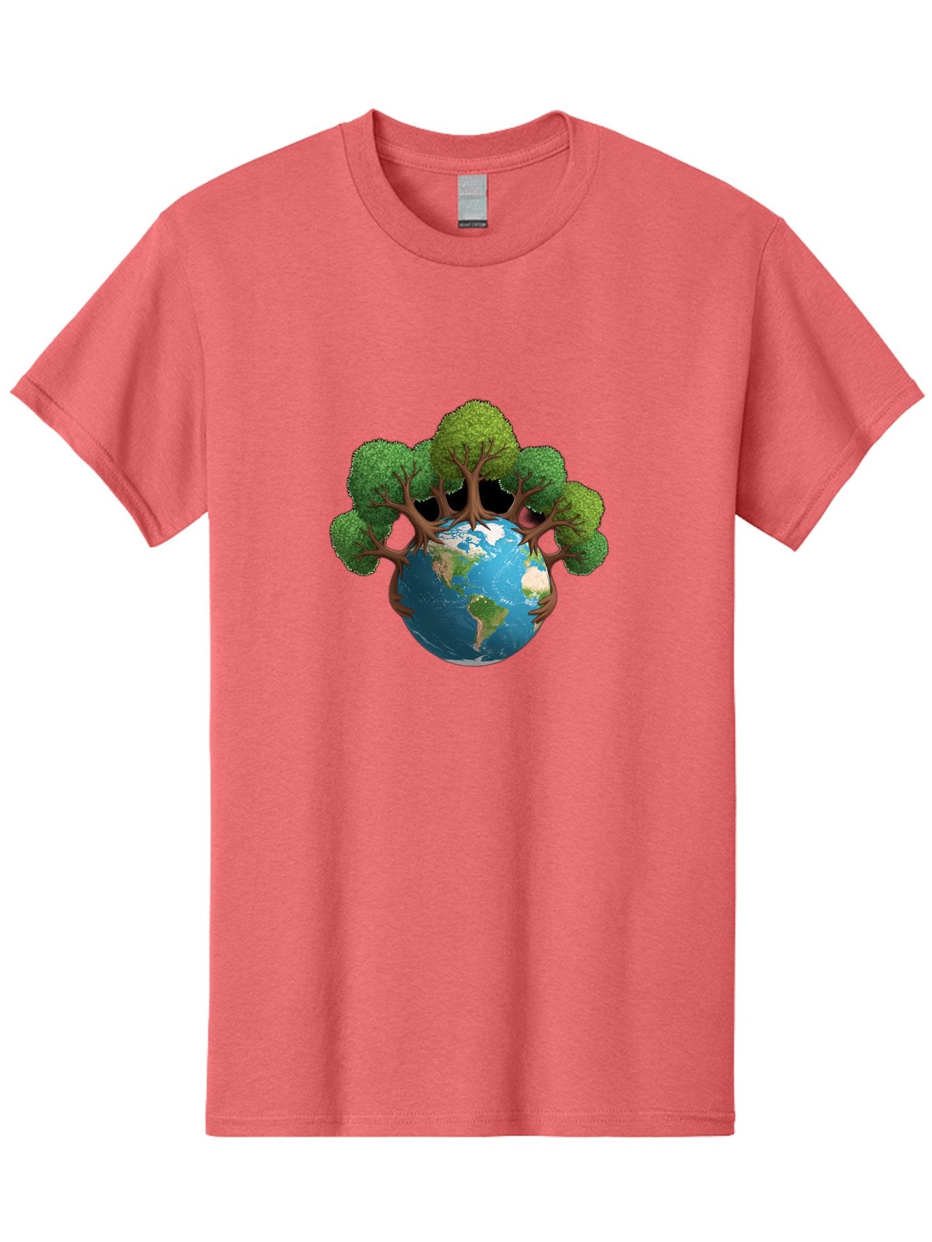 Tree-Hugging-Earth Men'S Graphic Tee, 100% Cotton, Comfortable Casual Summer Wear, Machine Washable, Earth With Trees, Global Conservation, Environmental Protection, Eco Friendly, Nature Preservation, Sustainable Living, Green Initiatives, Bab546 12