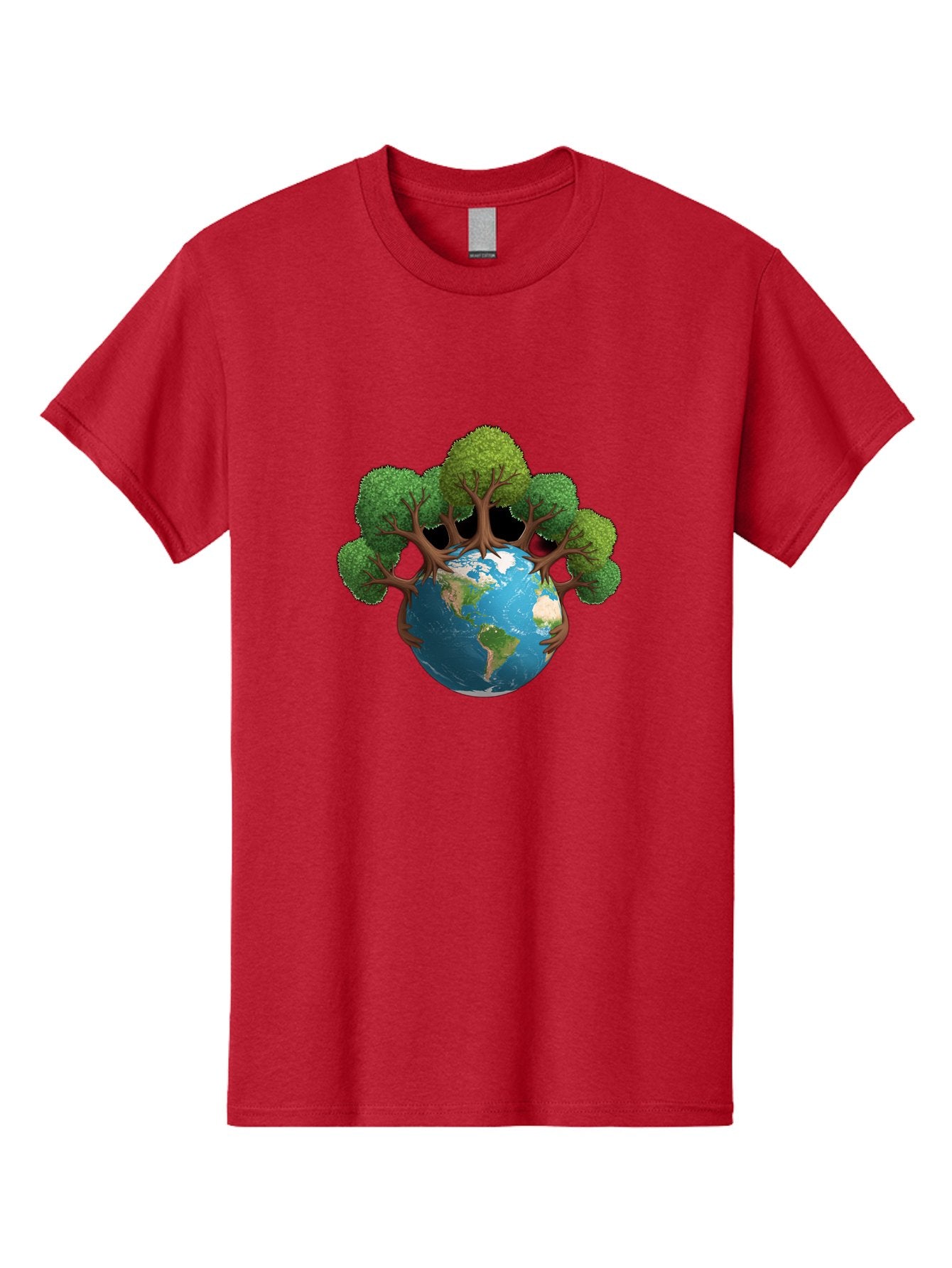 Tree-Hugging-Earth Men'S Graphic Tee, 100% Cotton, Comfortable Casual Summer Wear, Machine Washable, Earth With Trees, Global Conservation, Environmental Protection, Eco Friendly, Nature Preservation, Sustainable Living, Green Initiatives, Bab546