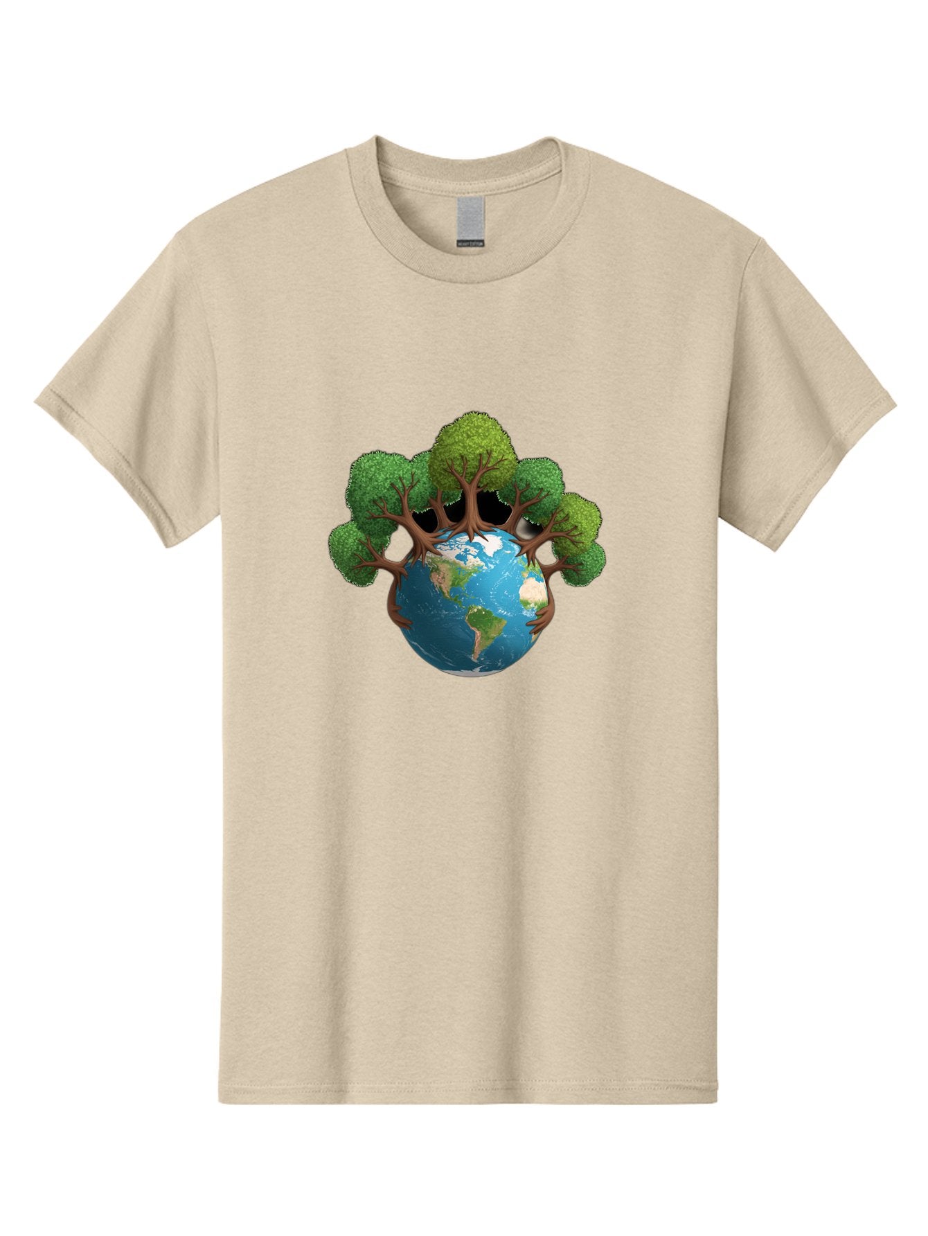 Tree-Hugging-Earth Men'S Graphic Tee, 100% Cotton, Comfortable Casual Summer Wear, Machine Washable, Earth With Trees, Global Conservation, Environmental Protection, Eco Friendly, Nature Preservation, Sustainable Living, Green Initiatives, Bab546 15