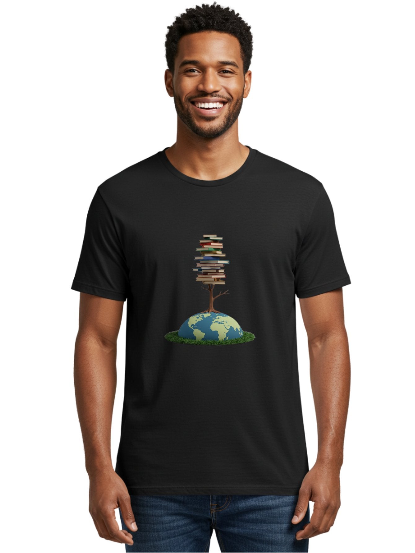 Tree-Of-Knowledge Men'S Graphic Tee, 100% Cotton, Comfortable Casual Summer Wear, Machine Washable, Globe With Tree, Stacked Books, Global Knowledge, Education Worldwide, Literary Diversity, World Unity, Intellectual Growth, Tree Of Knowledge Bab547 12