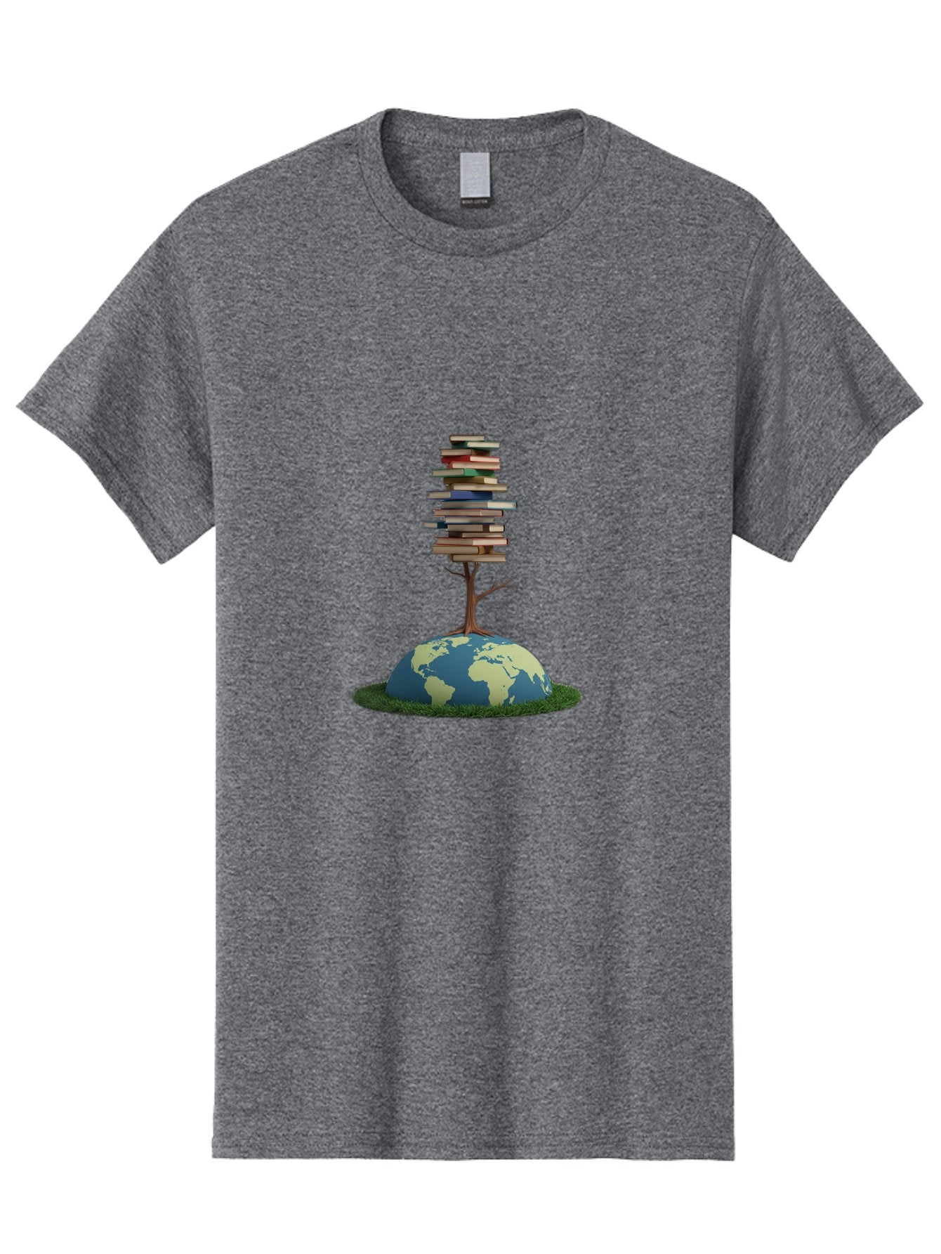 Tree-Of-Knowledge Men'S Graphic Tee, 100% Cotton, Comfortable Casual Summer Wear, Machine Washable, Globe With Tree, Stacked Books, Global Knowledge, Education Worldwide, Literary Diversity, World Unity, Intellectual Growth, Tree Of Knowledge Bab547 5