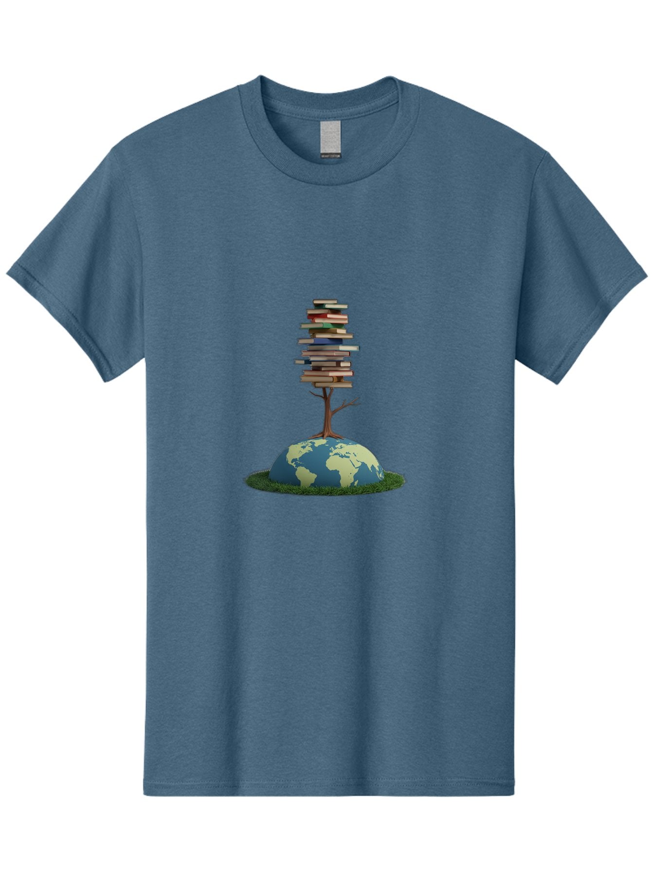 Tree-Of-Knowledge Men'S Graphic Tee, 100% Cotton, Comfortable Casual Summer Wear, Machine Washable, Globe With Tree, Stacked Books, Global Knowledge, Education Worldwide, Literary Diversity, World Unity, Intellectual Growth, Tree Of Knowledge Bab547 3