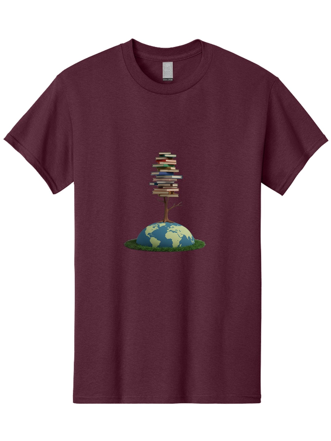 Tree-Of-Knowledge Men'S Graphic Tee, 100% Cotton, Comfortable Casual Summer Wear, Machine Washable, Globe With Tree, Stacked Books, Global Knowledge, Education Worldwide, Literary Diversity, World Unity, Intellectual Growth, Tree Of Knowledge Bab547 13